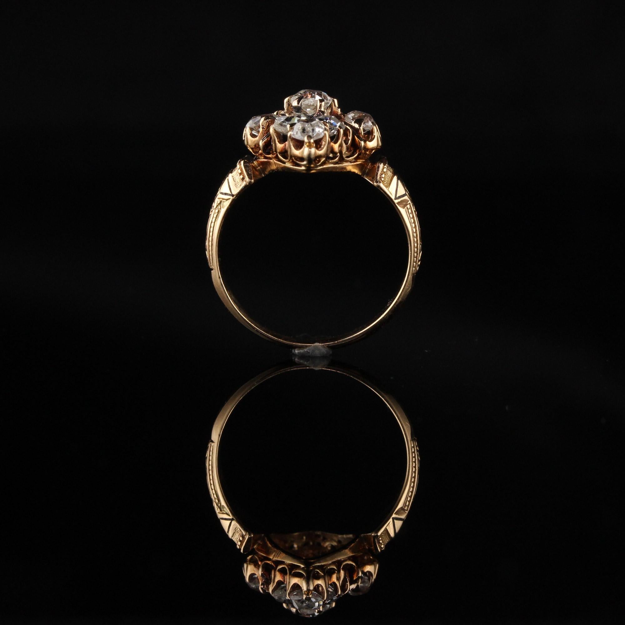 Women's Antique Victorian 18 Karat Yellow Gold Old Mine Cut Diamond Shield Ring