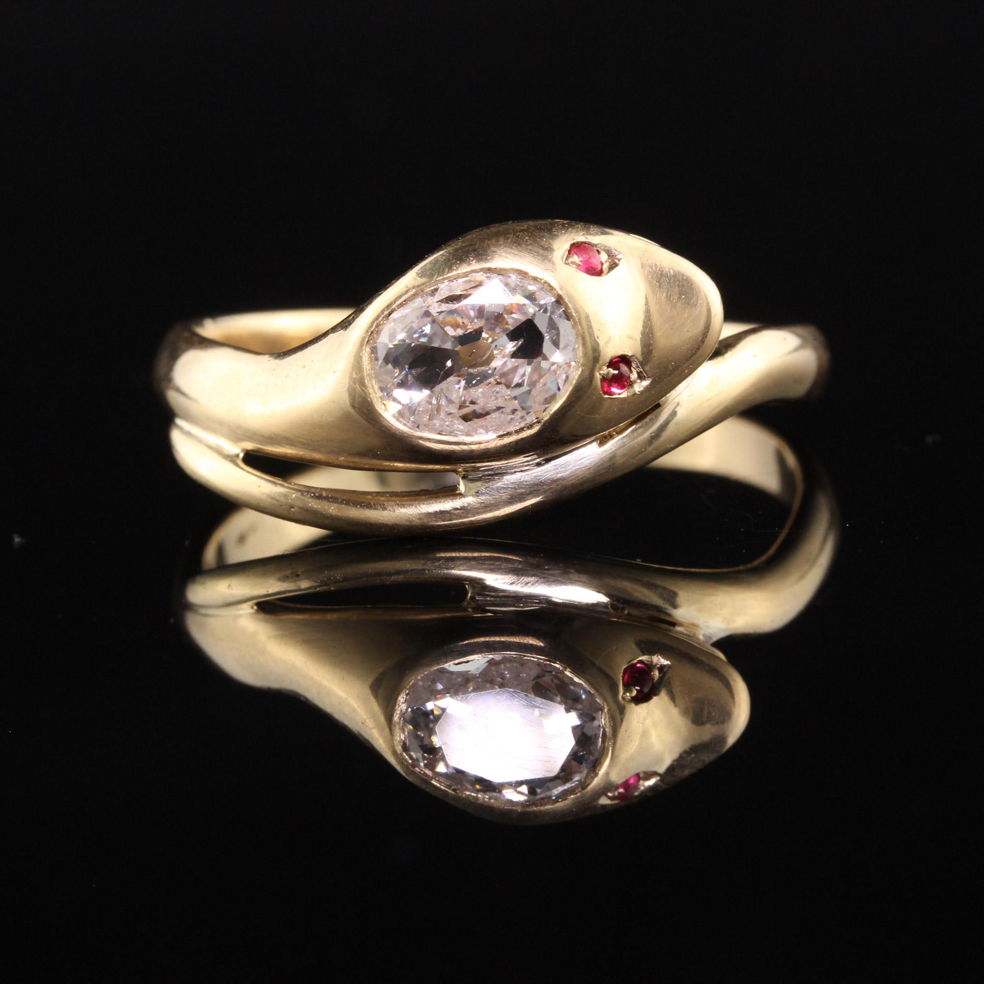 Women's Antique Victorian 18K Yellow Gold Old Mine Cut Diamond Snake Ring