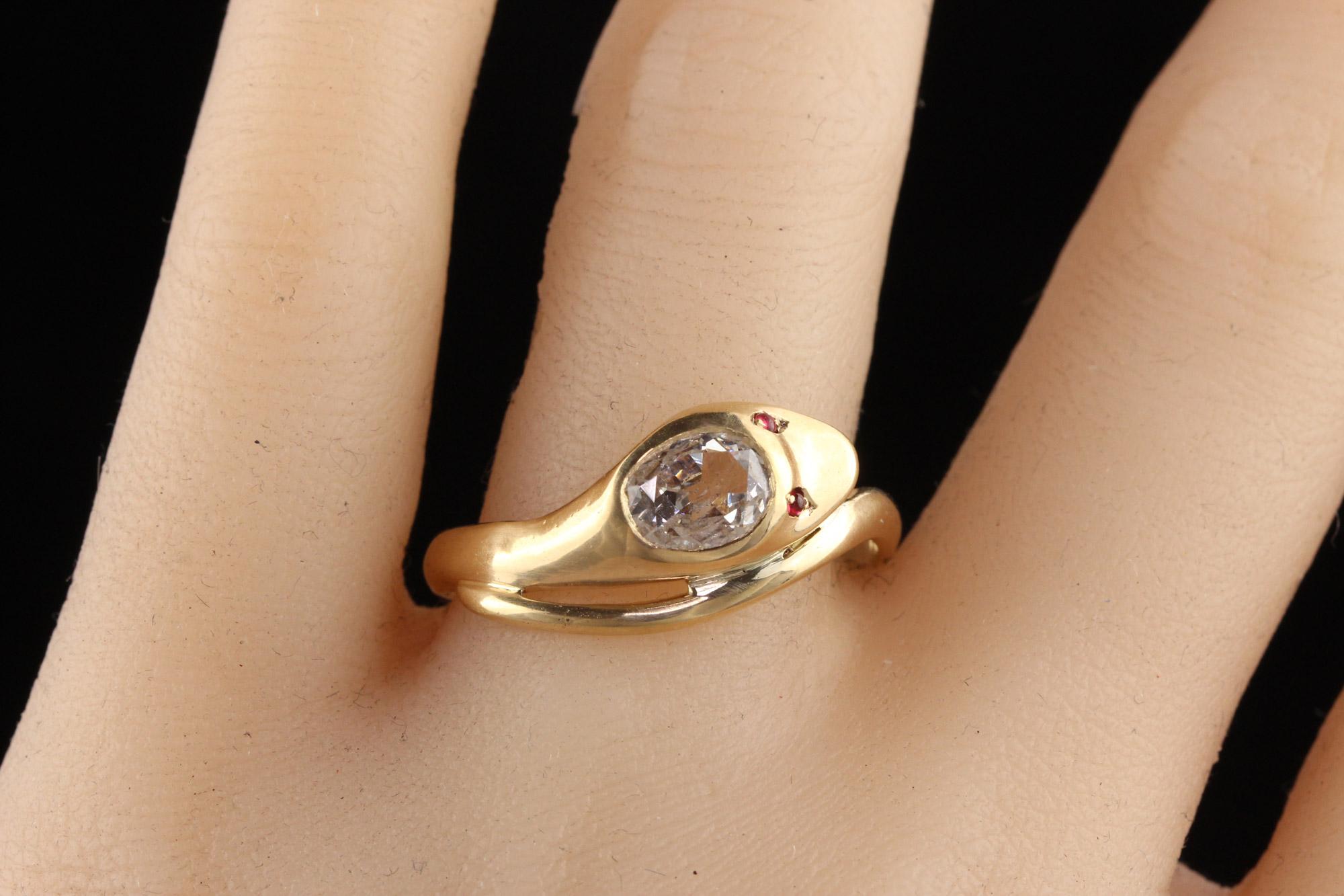 Antique Victorian 18K Yellow Gold Old Mine Cut Diamond Snake Ring 3