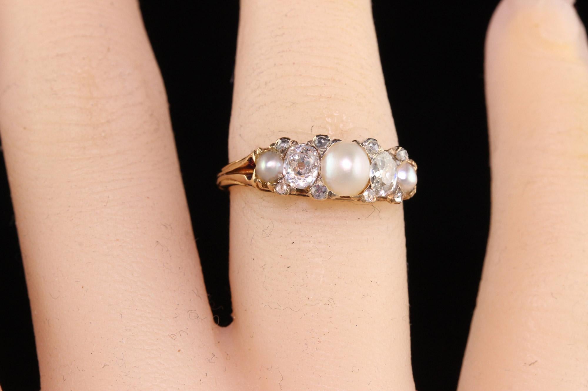 Antique Victorian 18K Yellow Gold Old Mine Cut Natural Pearl Diamond Band For Sale 2