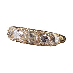 Antique Victorian 18K Yellow Gold Old Mine Diamond 5-Stone Diamond Filigree Ring