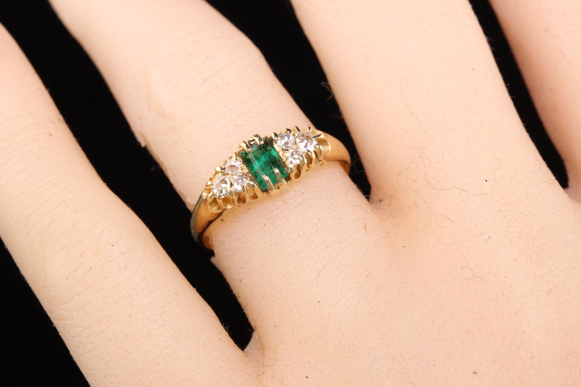 Old Mine Cut Antique Victorian 18K Yellow Gold Old Mine Diamond and Emerald Ring