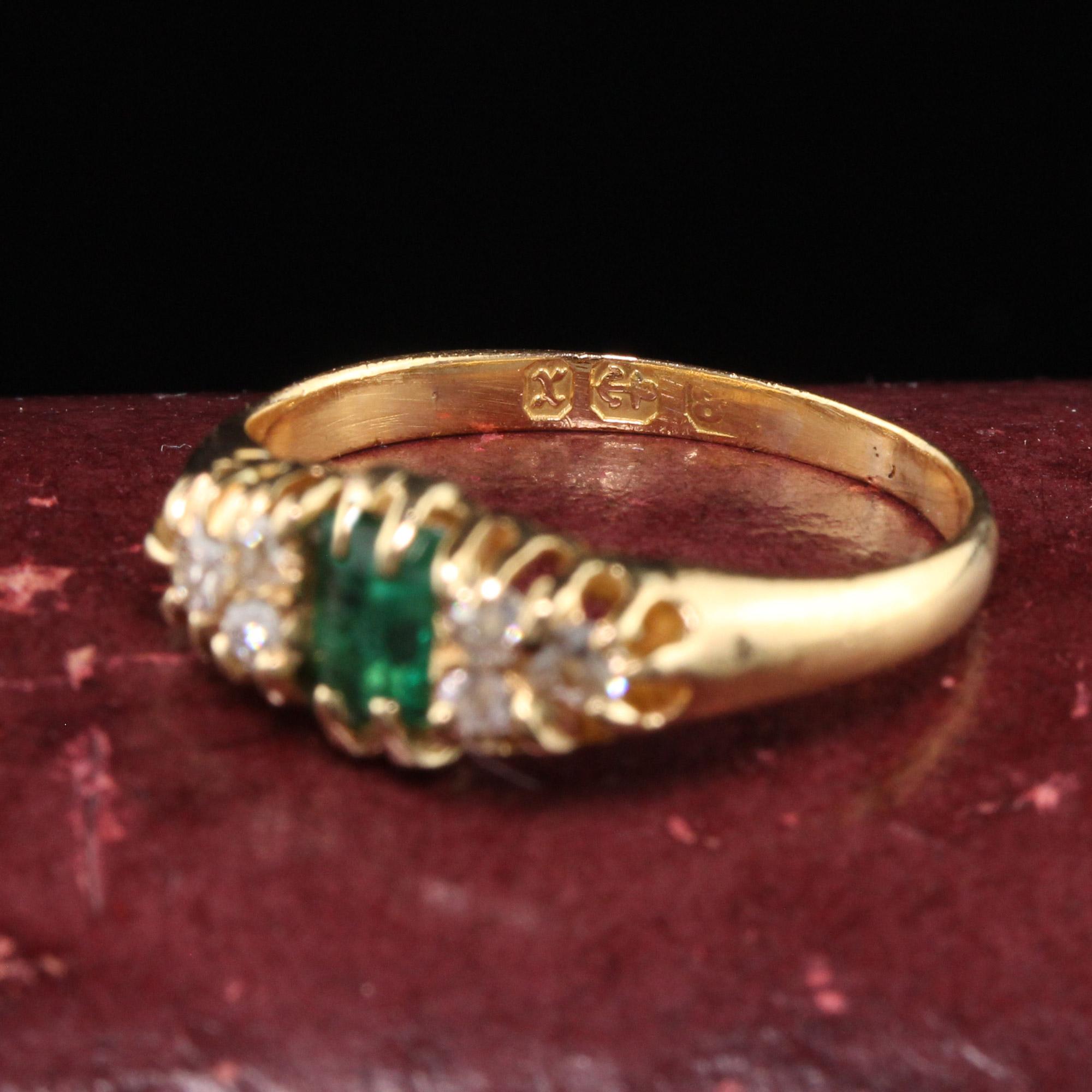 Women's Antique Victorian 18K Yellow Gold Old Mine Diamond and Emerald Ring
