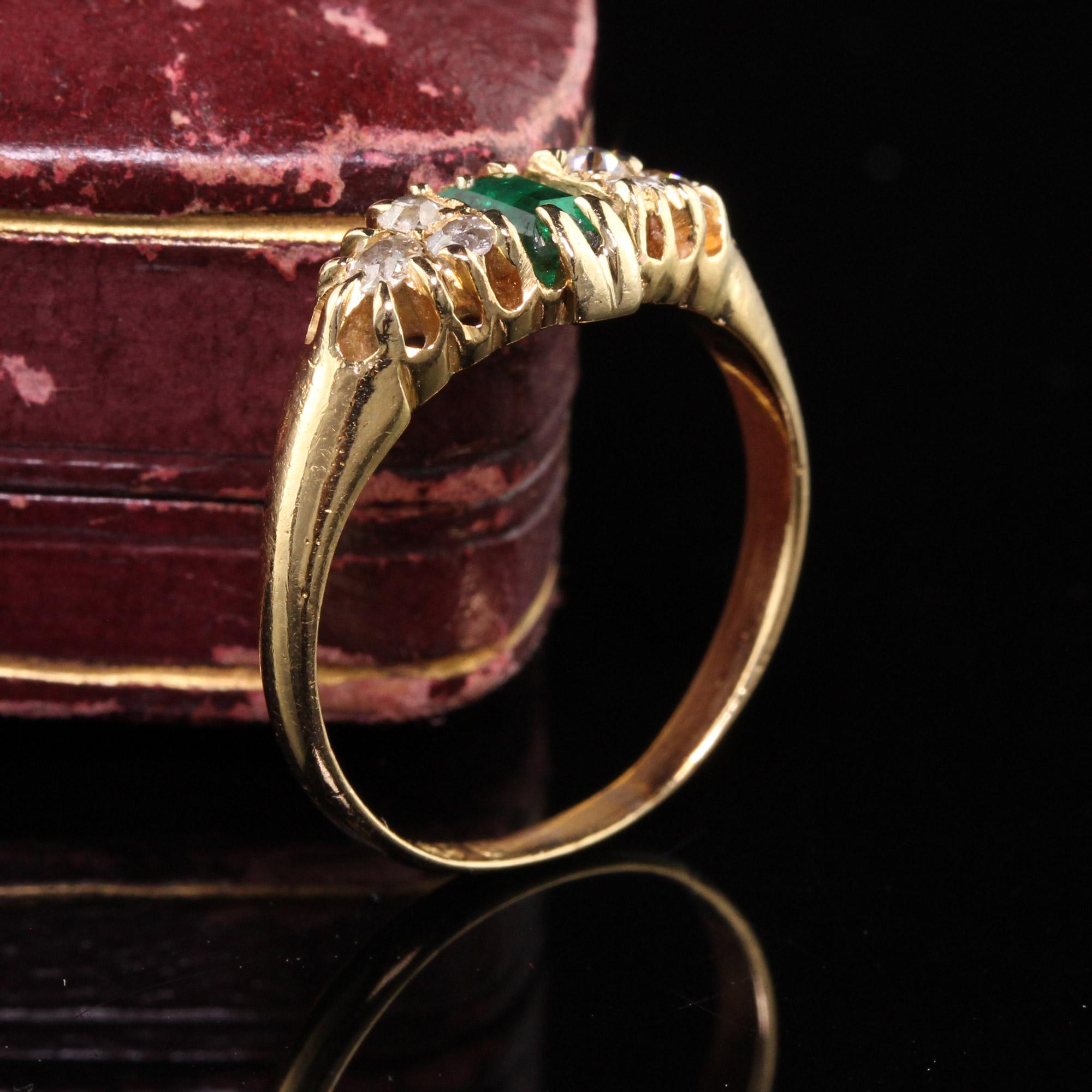 Antique Victorian 18K Yellow Gold Old Mine Diamond and Emerald Ring 1