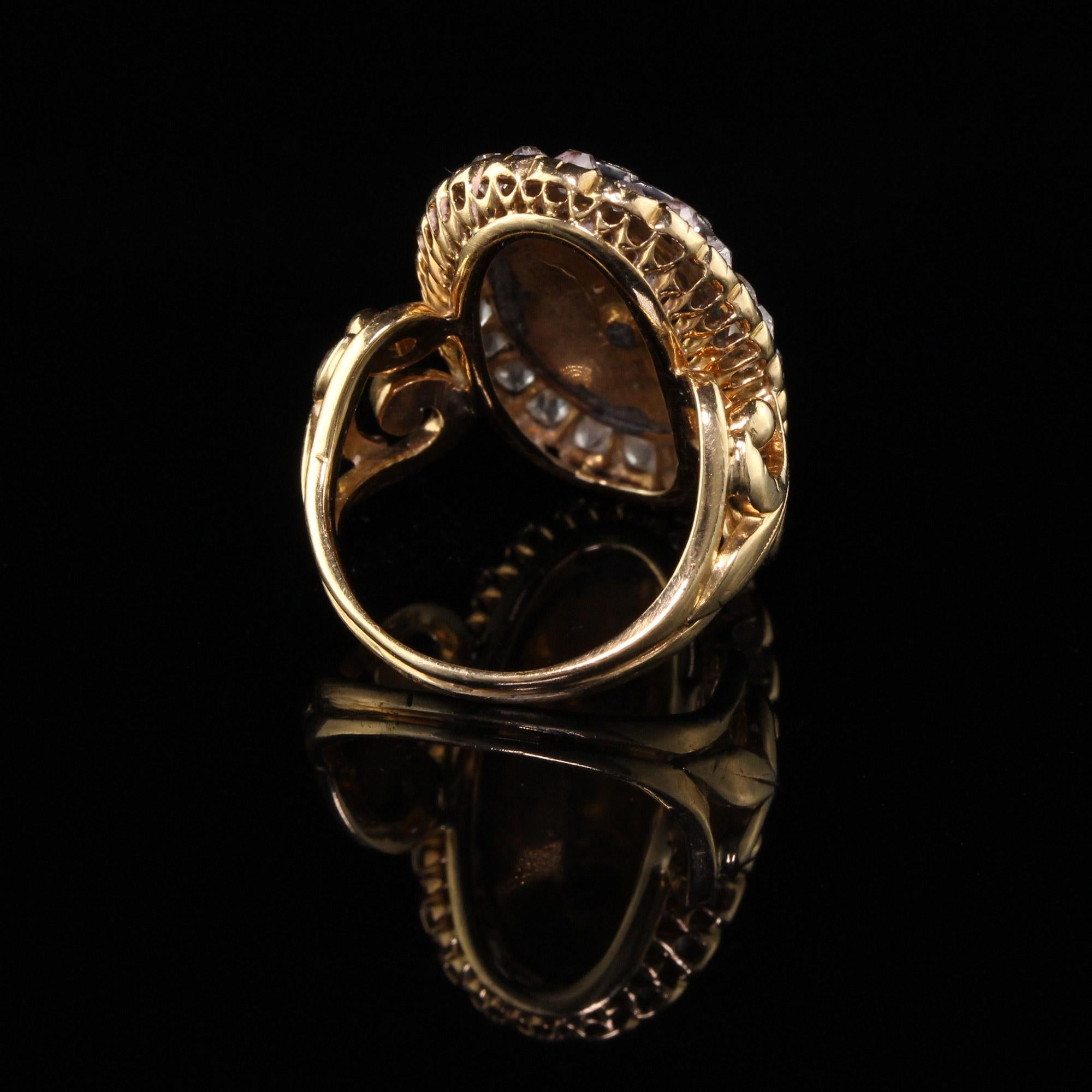 Antique Victorian 18 Karat Yellow Gold Old Mine Diamond and Enamel Cocktail Ring In Good Condition In Great Neck, NY