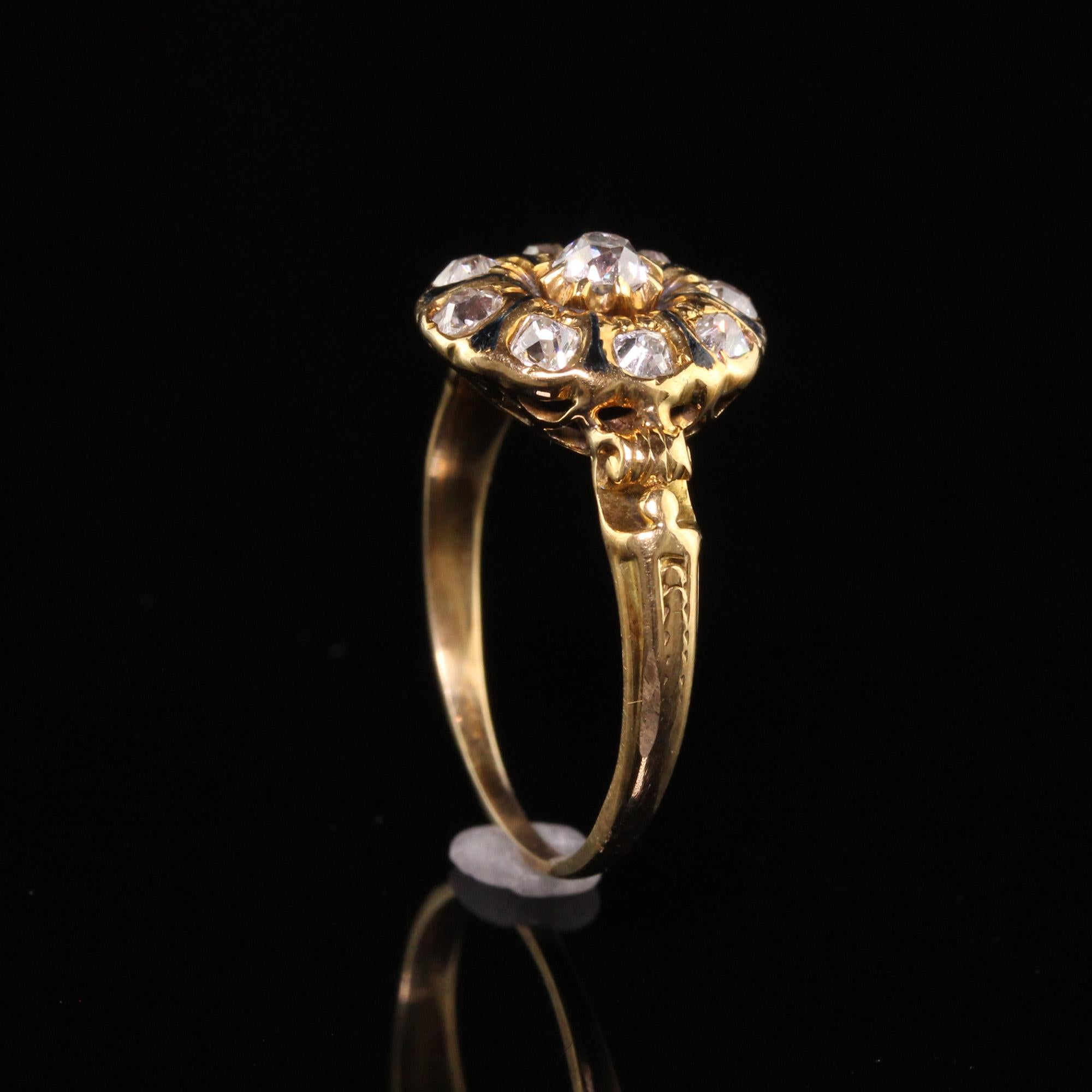 Antiker viktorianischer Verlobungsring aus 18 Karat Gelbgold mit Diamant und Emaille im alten Minenschliff Damen