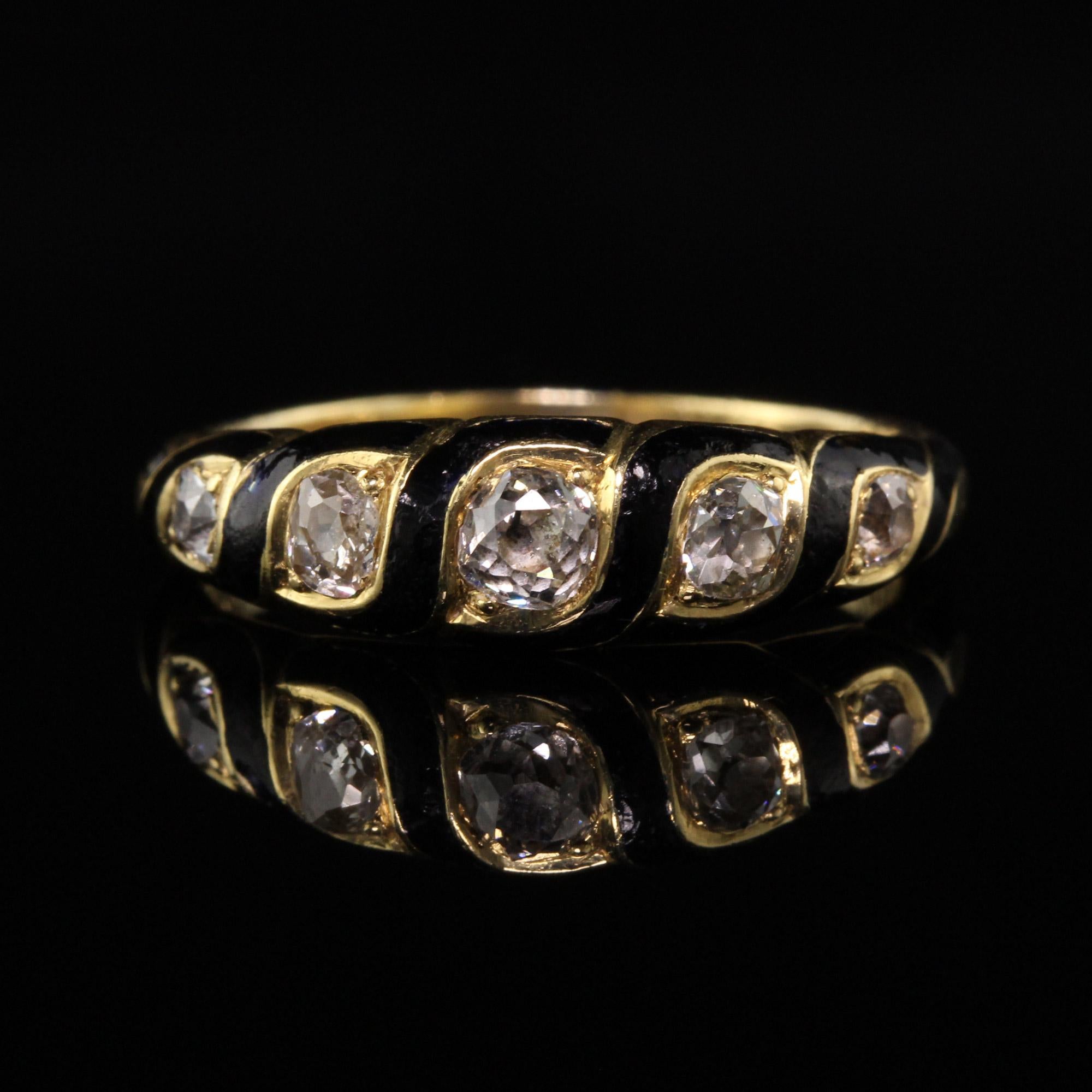 Old Mine Cut Circa 1863 Antique Victorian 18 Karat Gold Old Mine Diamond and Enamel Band Ring