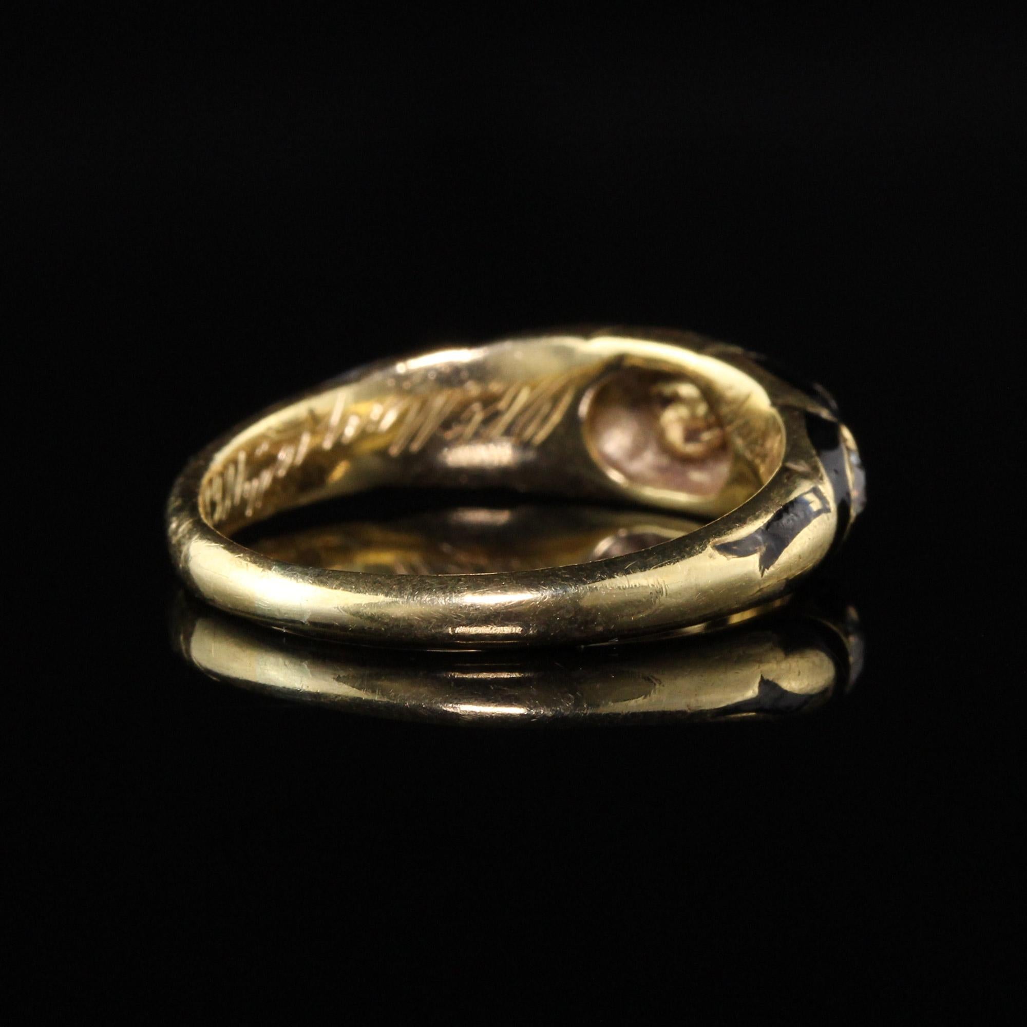 Circa 1863 Antique Victorian 18 Karat Gold Old Mine Diamond and Enamel Band Ring In Good Condition In Great Neck, NY