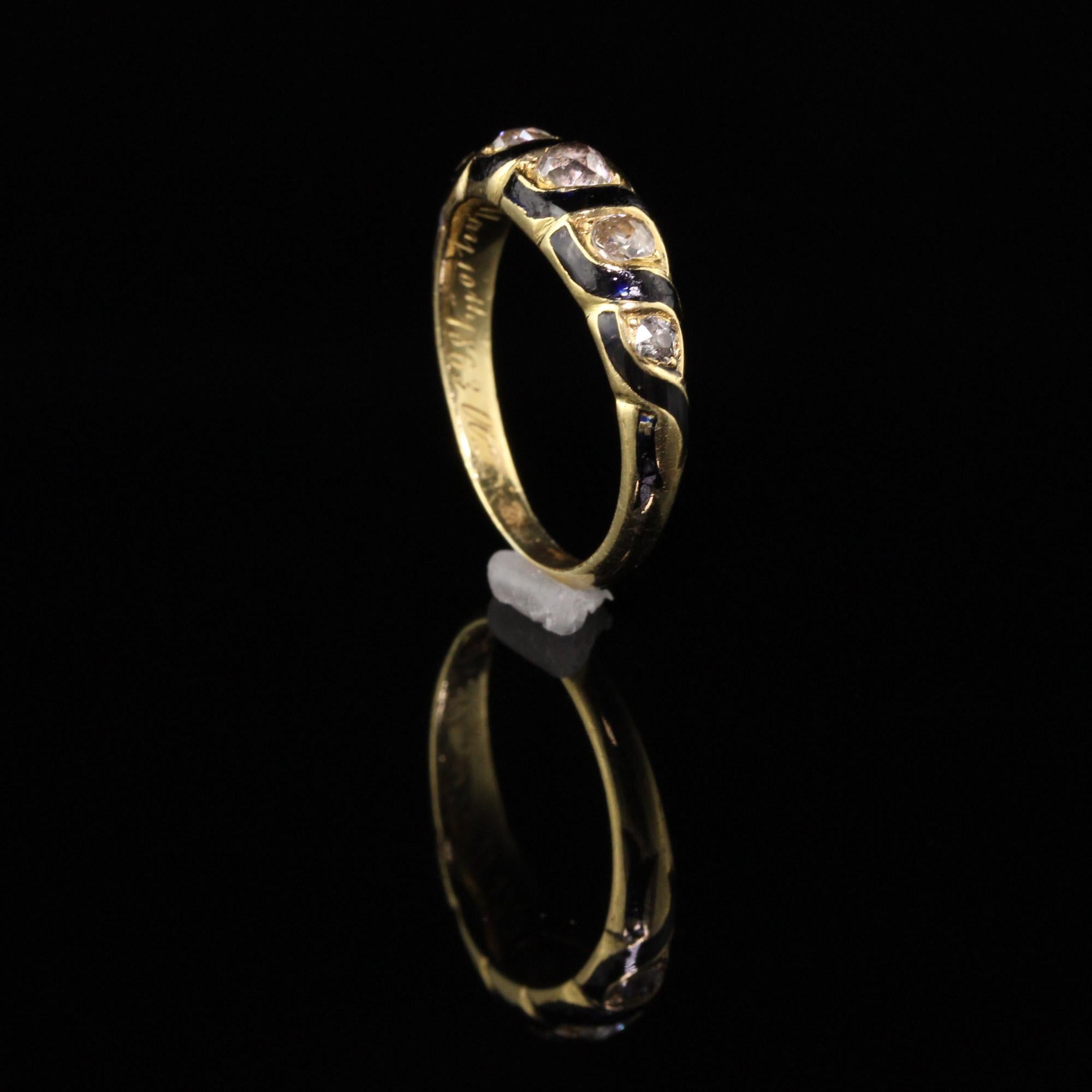 Women's Circa 1863 Antique Victorian 18 Karat Gold Old Mine Diamond and Enamel Band Ring