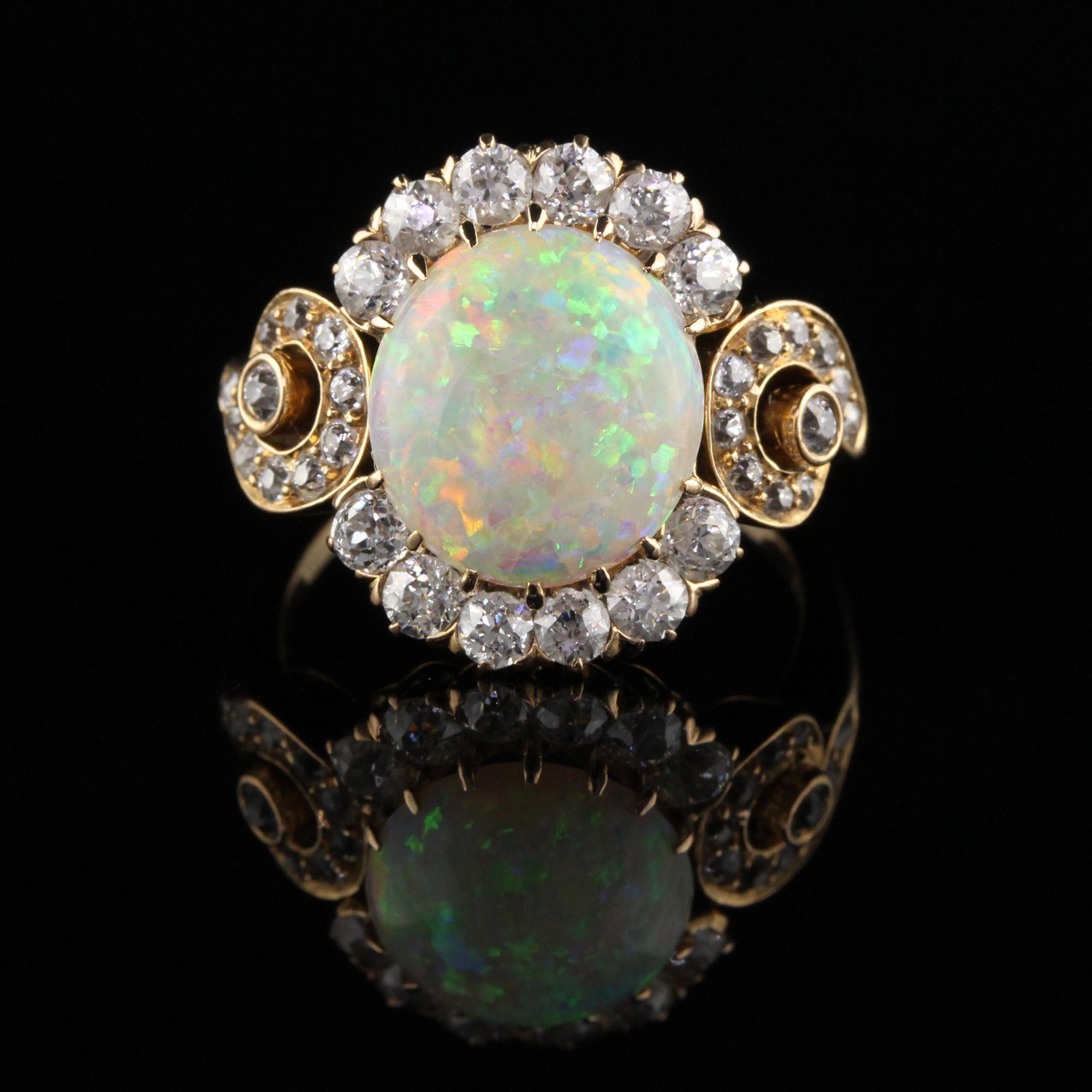 Old Mine Cut Antique Victorian 18 Karat Yellow Gold Old Mine Diamond and Opal Ring