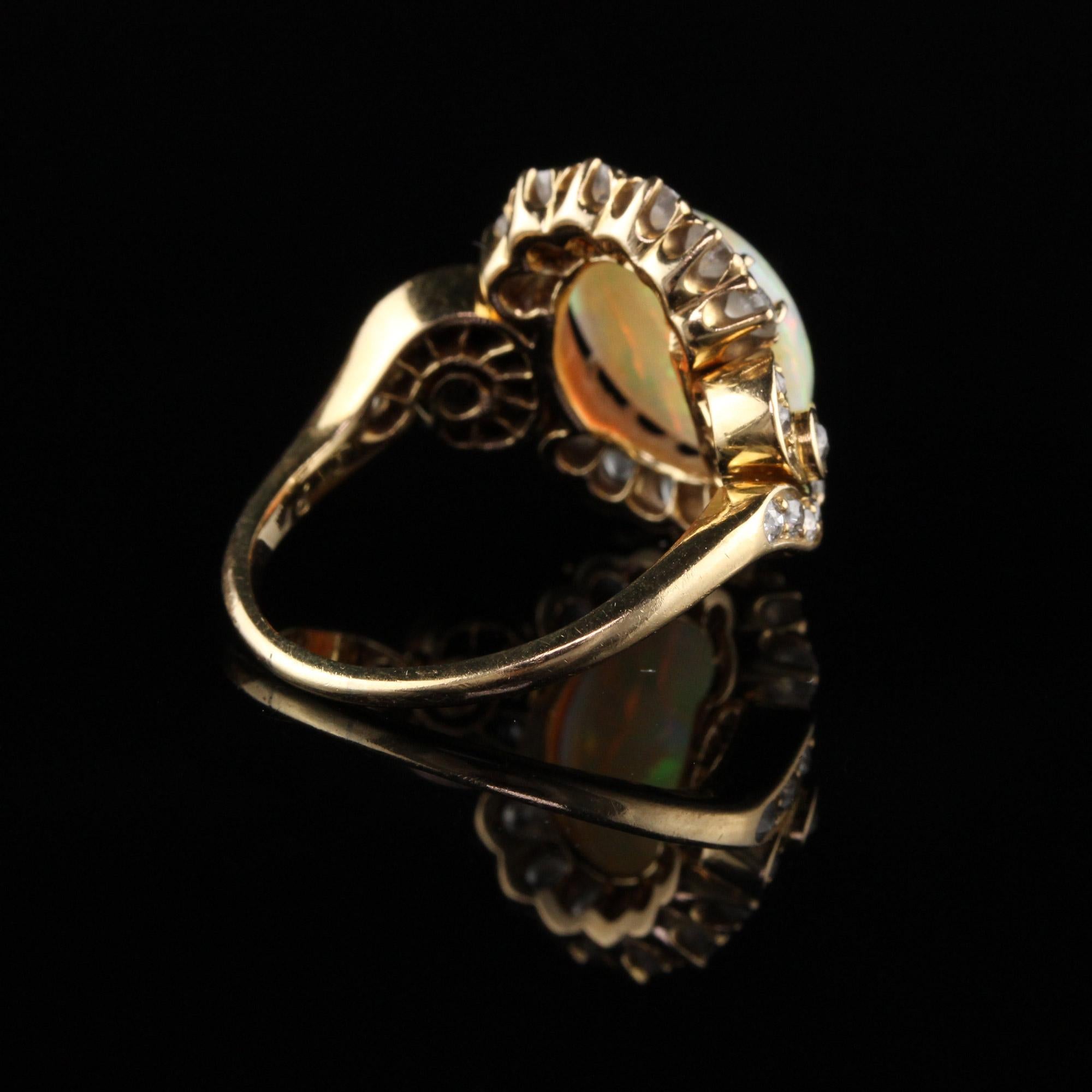 Antique Victorian 18 Karat Yellow Gold Old Mine Diamond and Opal Ring In Good Condition In Great Neck, NY
