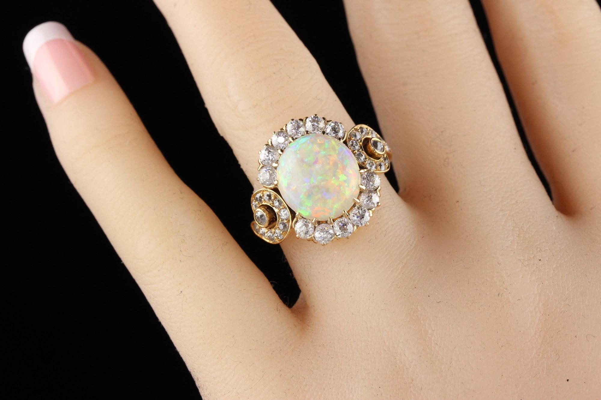 Antique Victorian 18 Karat Yellow Gold Old Mine Diamond and Opal Ring 1