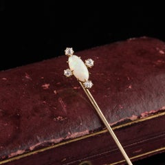 Antique Victorian 18K Yellow Gold Old Mine Diamond and Opal Stickpin