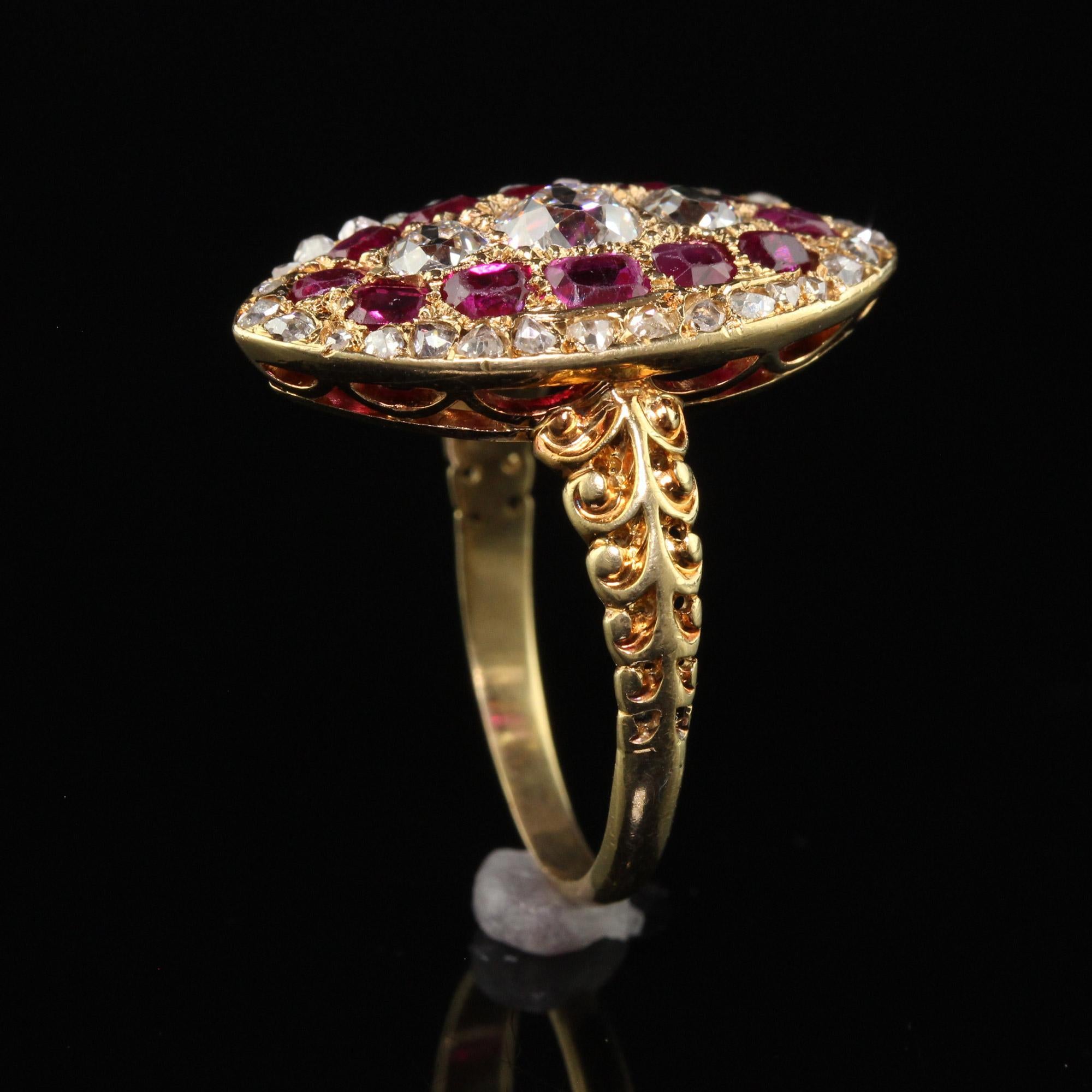 Antique Victorian 18K Yellow Gold Old Mine Diamond and Ruby Navette Ring 3