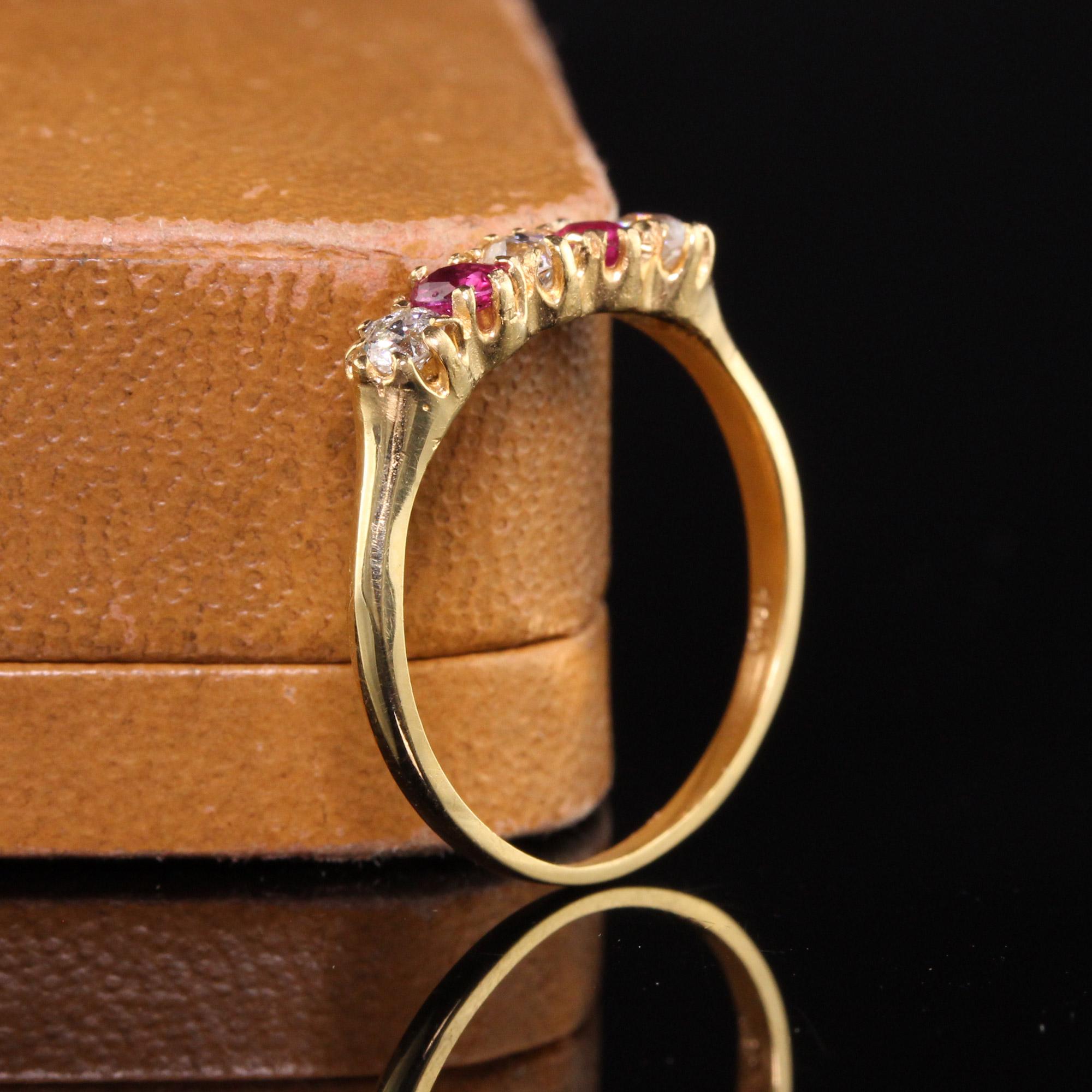 Old Mine Cut Antique Victorian 18K Yellow Gold Old Mine Diamond and Ruby Wedding Band