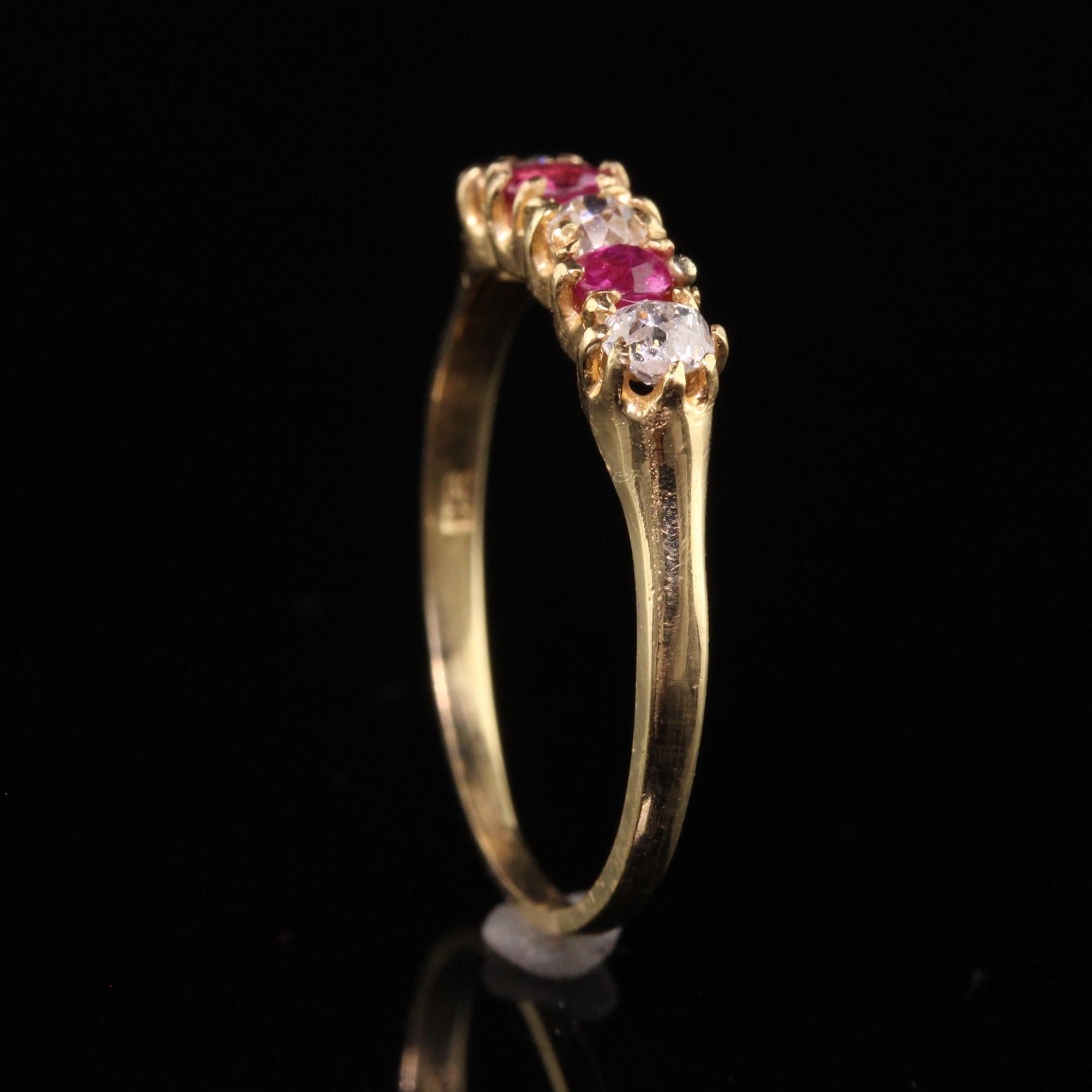 Antique Victorian 18K Yellow Gold Old Mine Diamond and Ruby Wedding Band 1