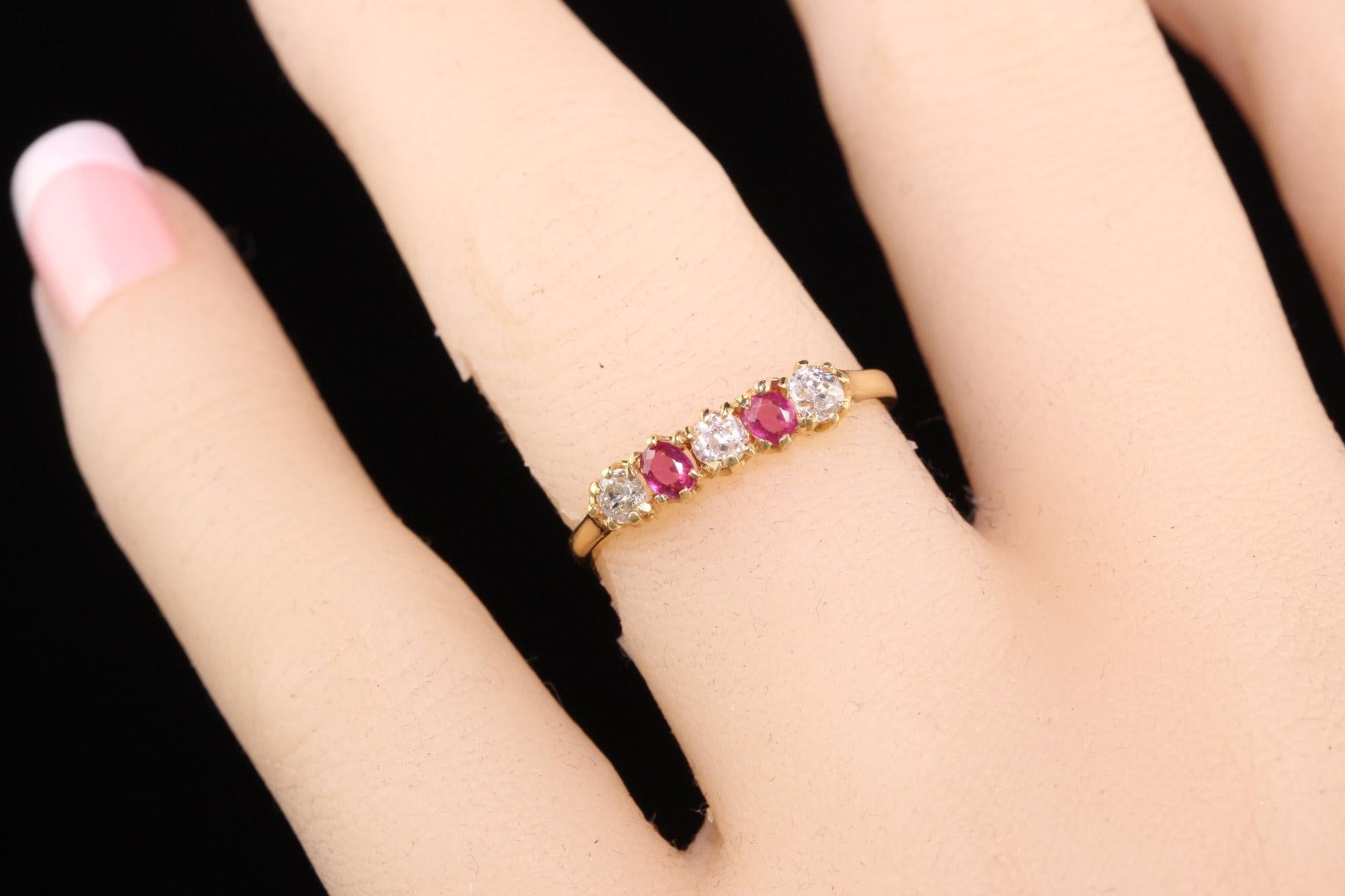 Antique Victorian 18K Yellow Gold Old Mine Diamond and Ruby Wedding Band 2