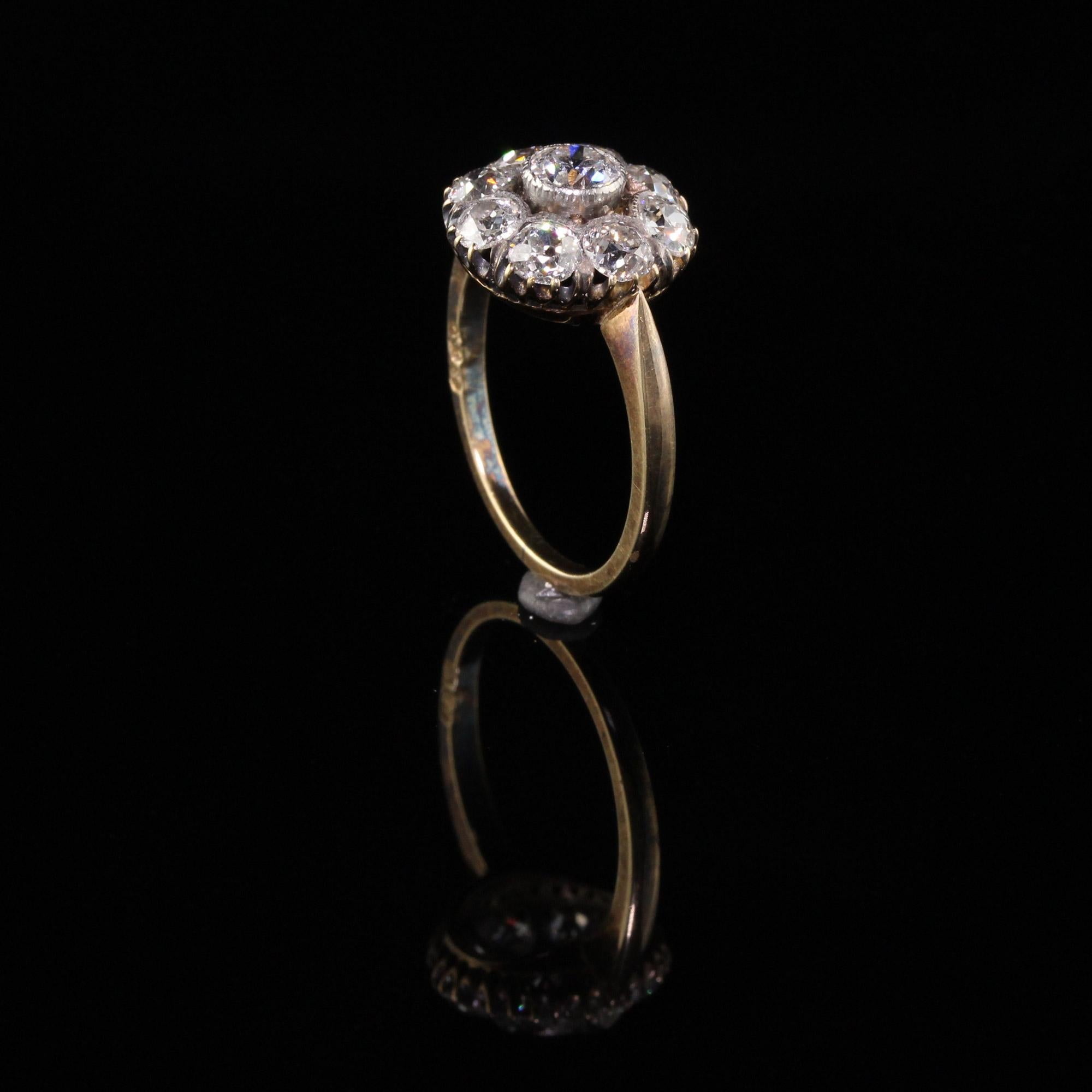 Women's Antique Victorian 18 Karat Yellow Gold Old Mine Diamond Cluster Engagement Ring