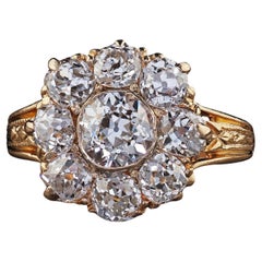 Antique Victorian 18K Yellow Gold Old Mine Diamond Cluster Engagement Ring