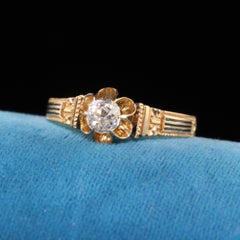 Antique Victorian 18k Yellow Gold Old Mine Diamond Enamel Engagement Ring