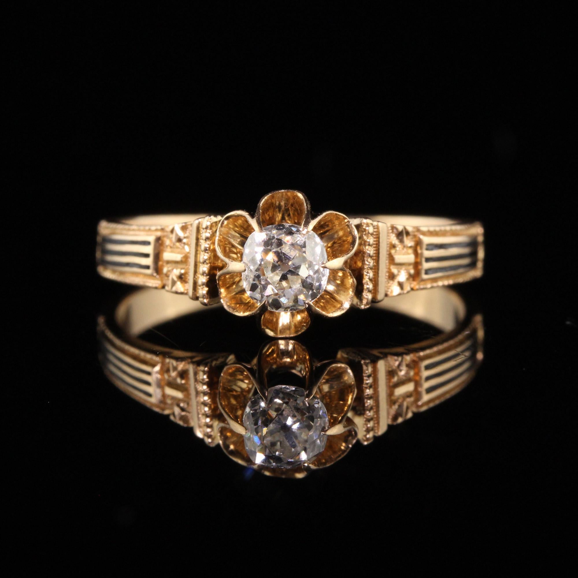 Antique Victorian 18k Yellow Gold Old Mine Diamond Enamel Engagement ...