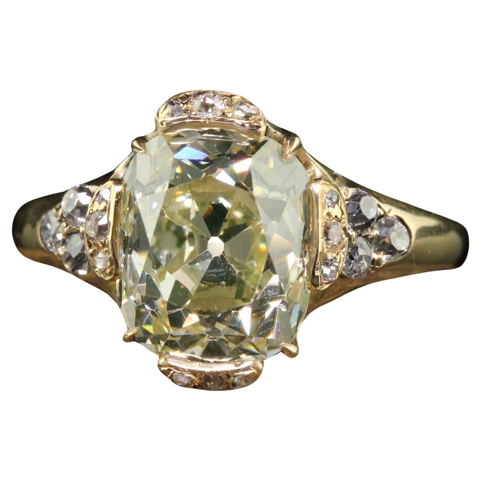Antiker viktorianischer Verlobungsring aus 18 Karat Gelbgold mit Diamanten im alten Minenschliff - GIA