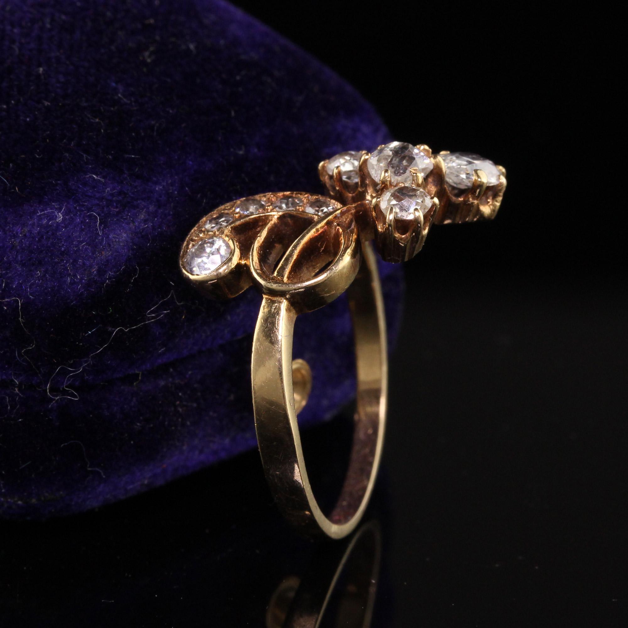 Old Mine Cut Antique Victorian 18k Yellow Gold Old Mine Diamond Floral Ring