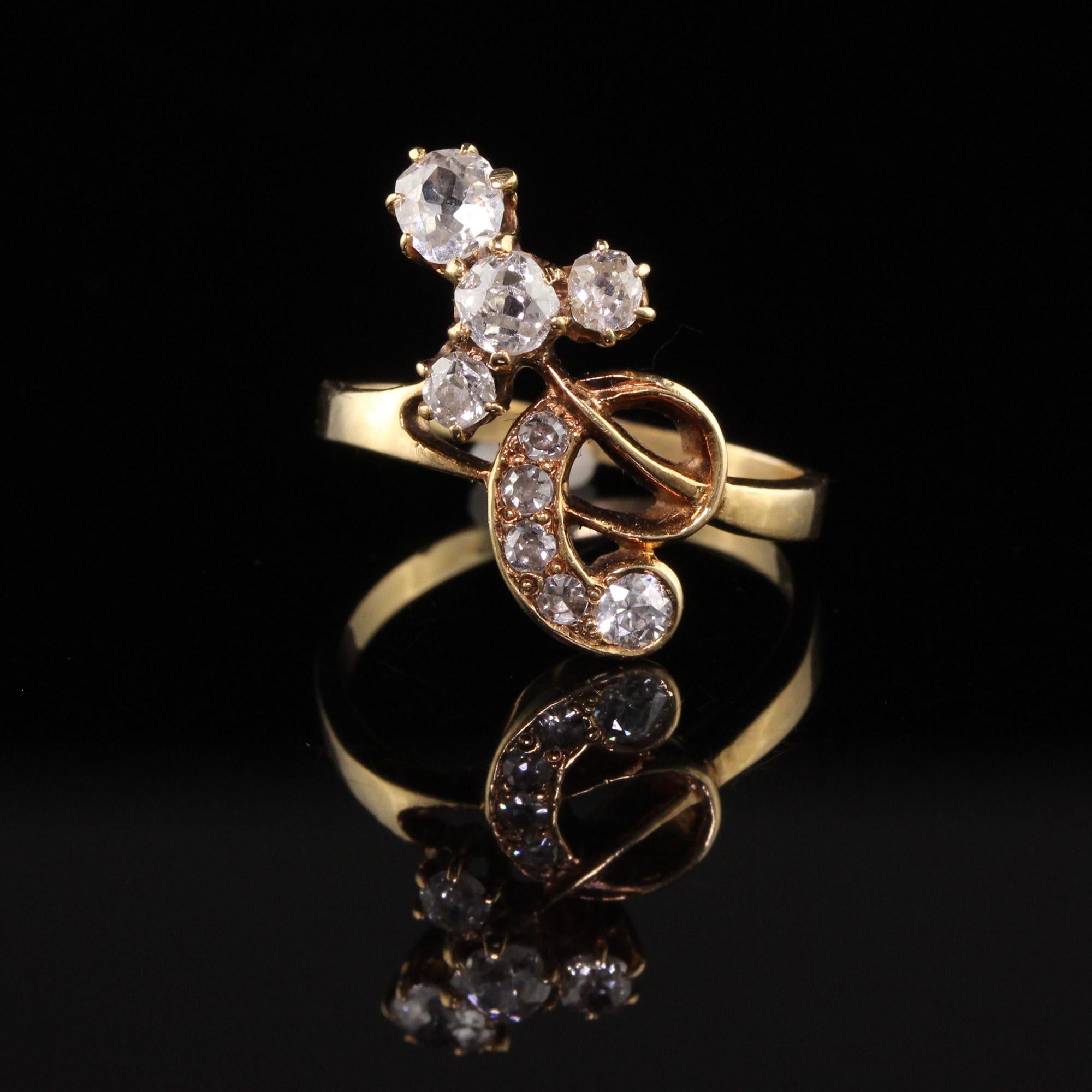 Antique Victorian 18k Yellow Gold Old Mine Diamond Floral Ring In Good Condition In Great Neck, NY