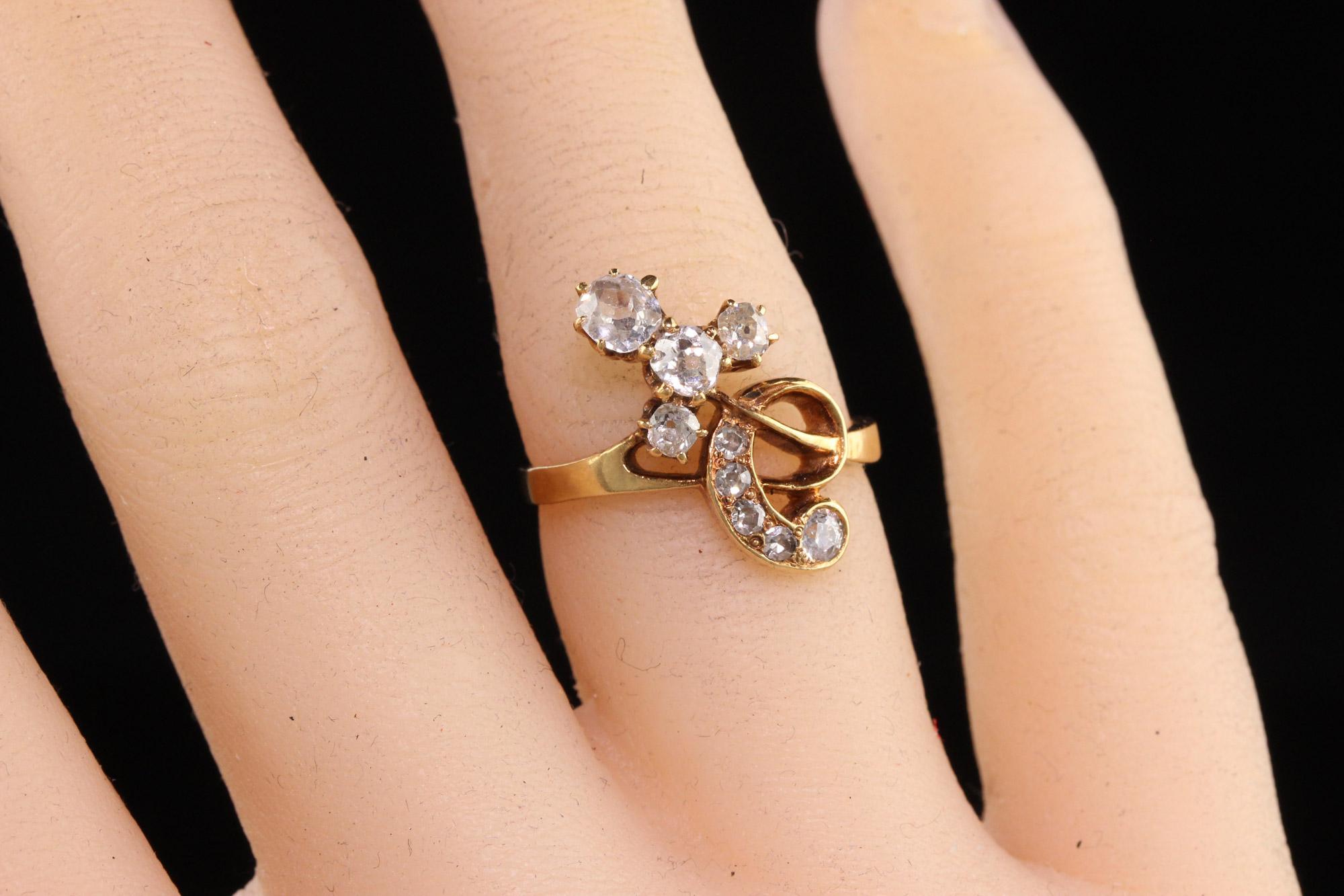 Antique Victorian 18k Yellow Gold Old Mine Diamond Floral Ring 2