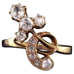 Antique Victorian 18k Yellow Gold Old Mine Diamond Floral Ring
