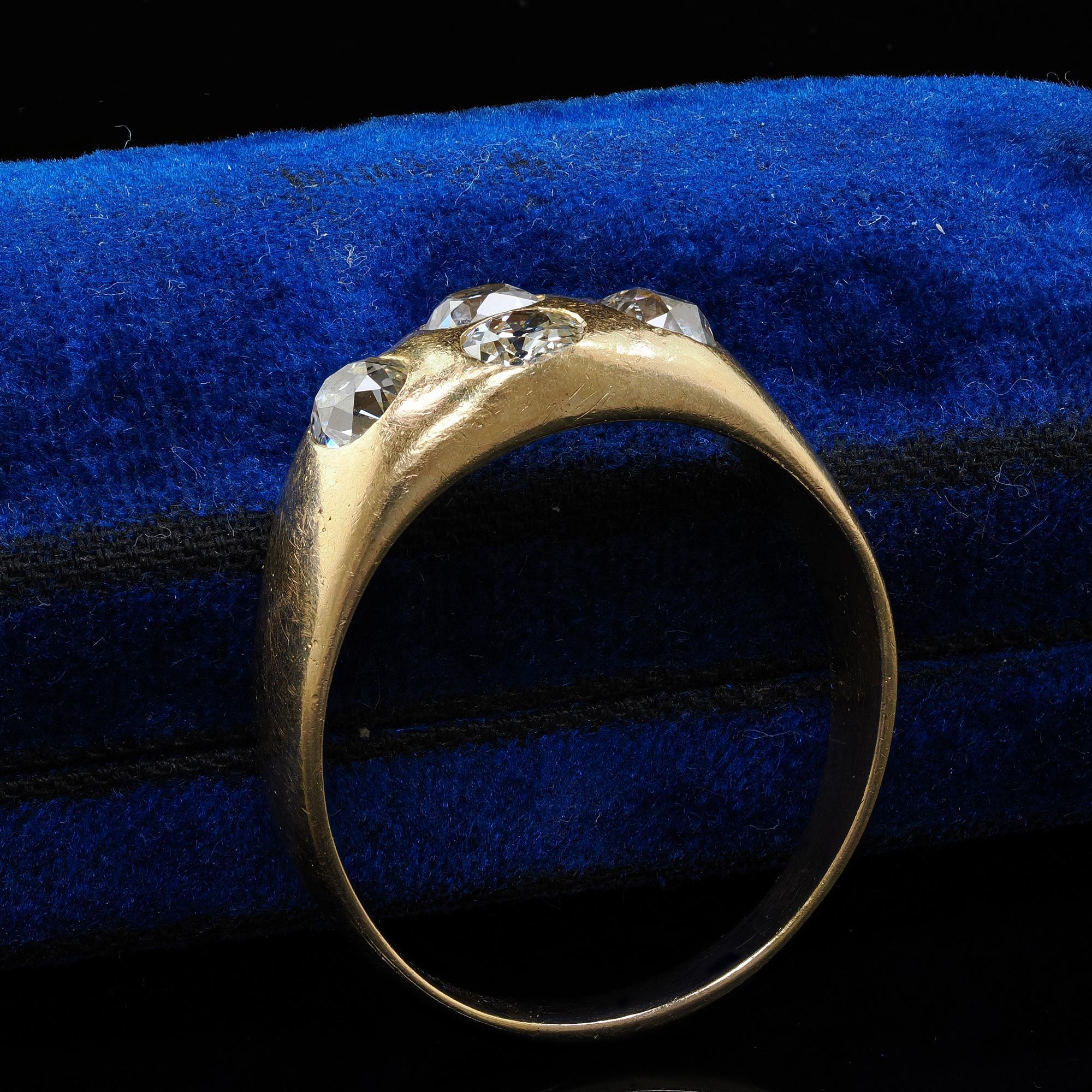 Antique Victorian 18K Yellow Gold Old Mine Diamond Four Stone Flush Set Ring For Sale 1