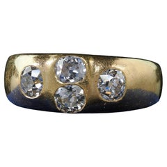 Antique Victorian 18K Yellow Gold Old Mine Diamond Four Stone Flush Set Ring