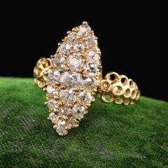Antique Victorian 18K Yellow Gold Old Mine Diamond Navette Shield Ring