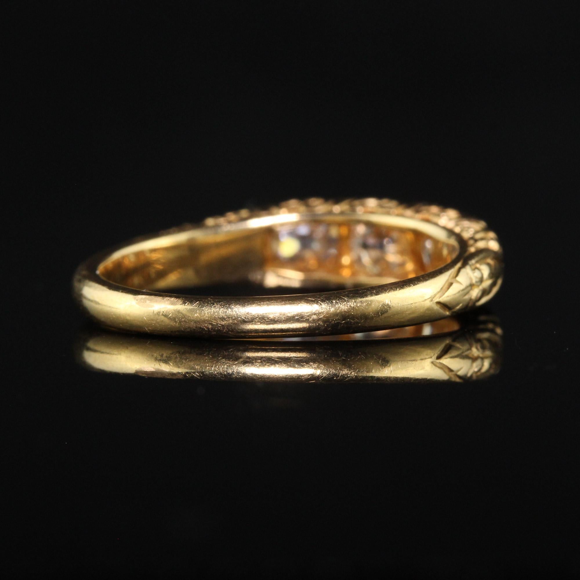 Antique Victorian 18K Yellow Gold Old Mine Diamond Three Stone Wedding Band For Sale 1