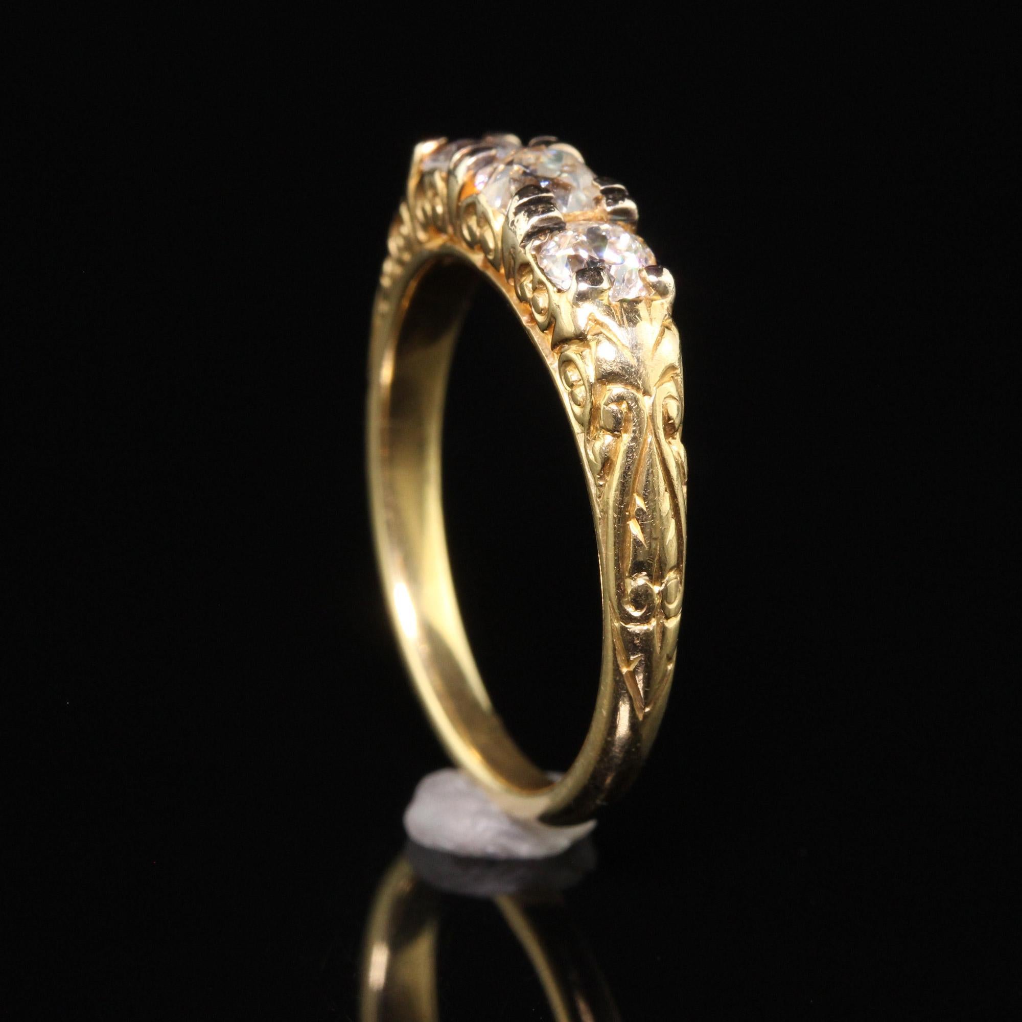 Antique Victorian 18K Yellow Gold Old Mine Diamond Three Stone Wedding Band For Sale 2
