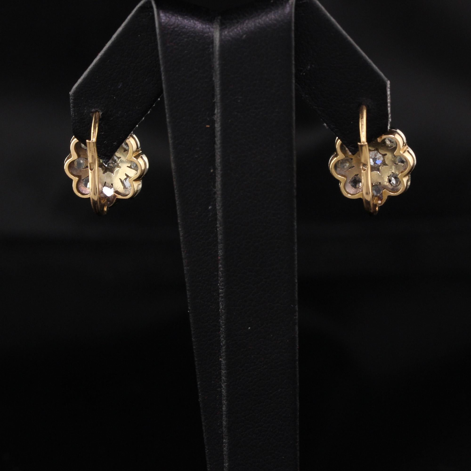 Women's Antique Victorian 18 Karat Yellow Gold Platinum Top Diamond Cluster Earrings