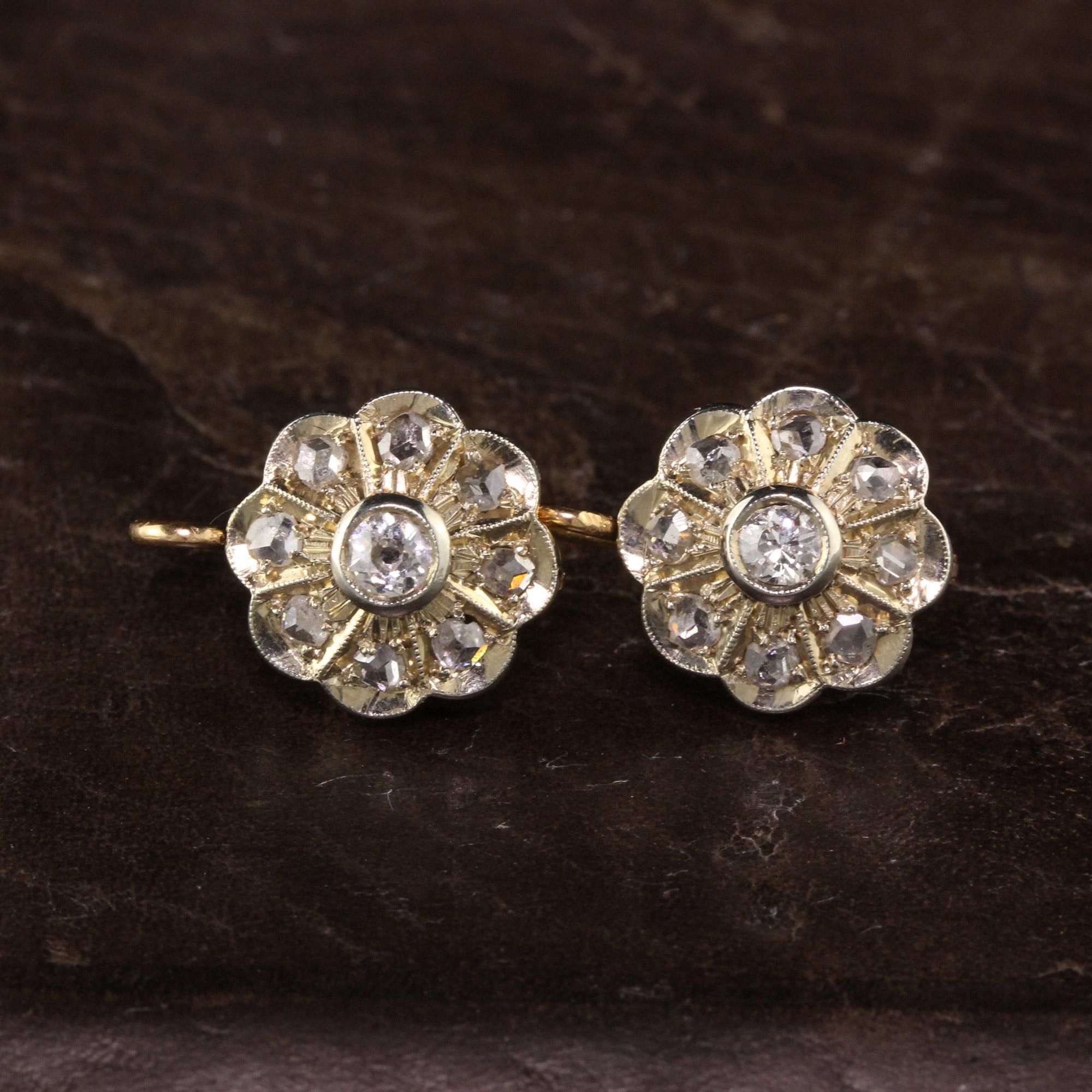 Antique Victorian 18 Karat Yellow Gold Platinum Top Diamond Cluster Earrings 1