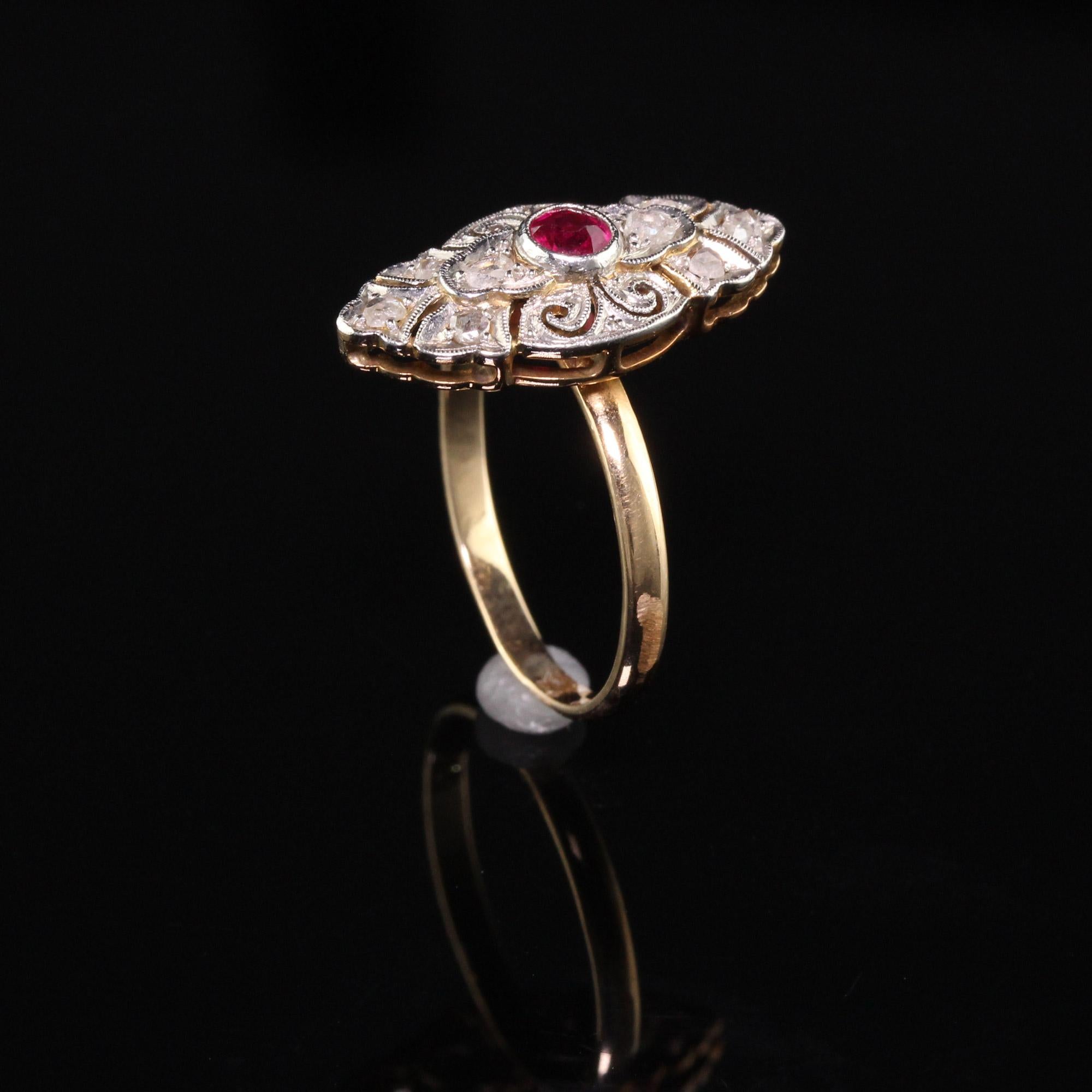 Antique Victorian 18k Yellow Gold Platinum Top Rose Cut Diamond and Ruby Ring For Sale 1