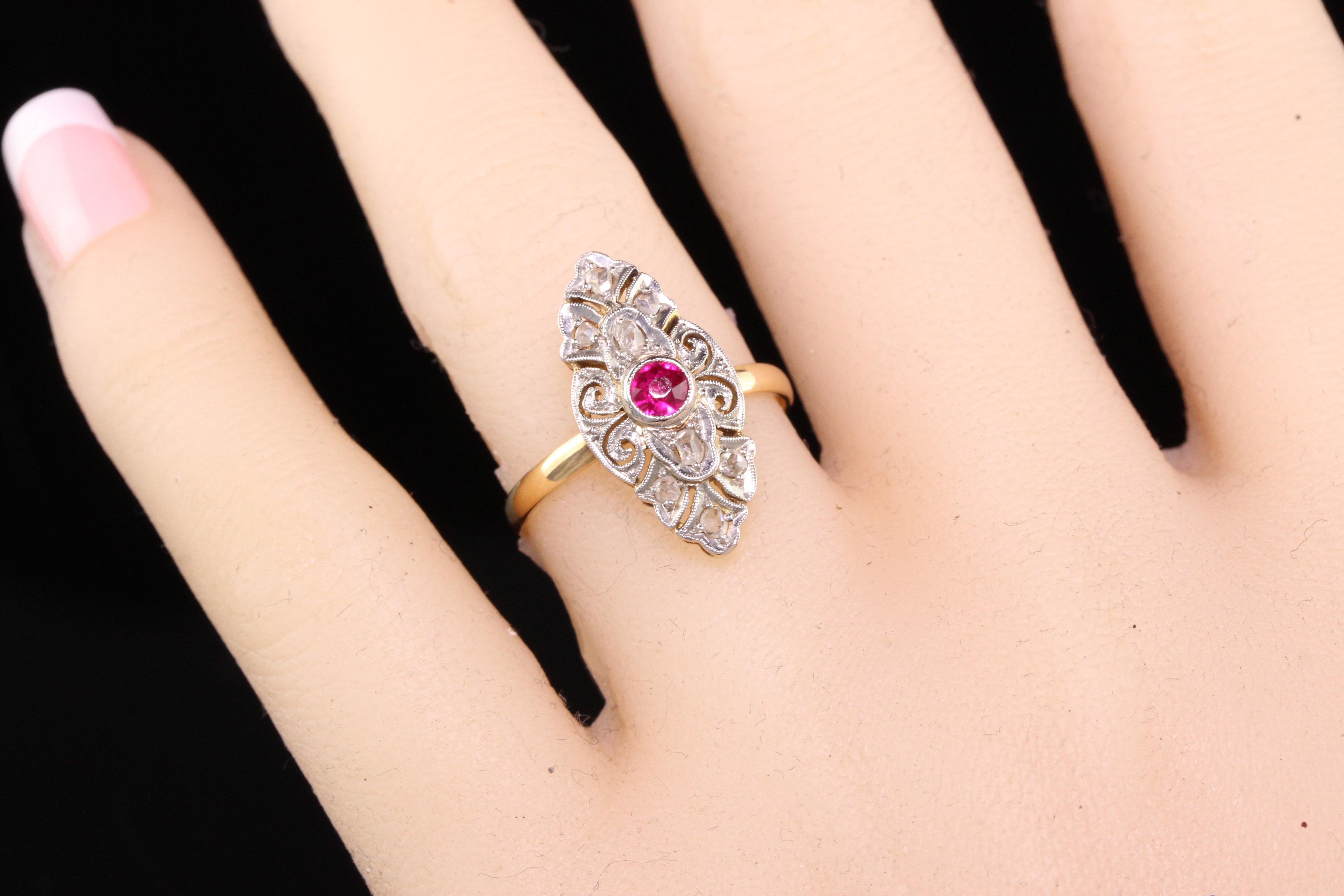 Antiker viktorianischer Ring aus 18 Karat Gelbgold und Platin mit Diamant und Rubin im Rosenschliff Damen