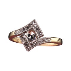 Antique Victorian 18K Yellow Gold Platinum Top Rose Cut Diamond Ring