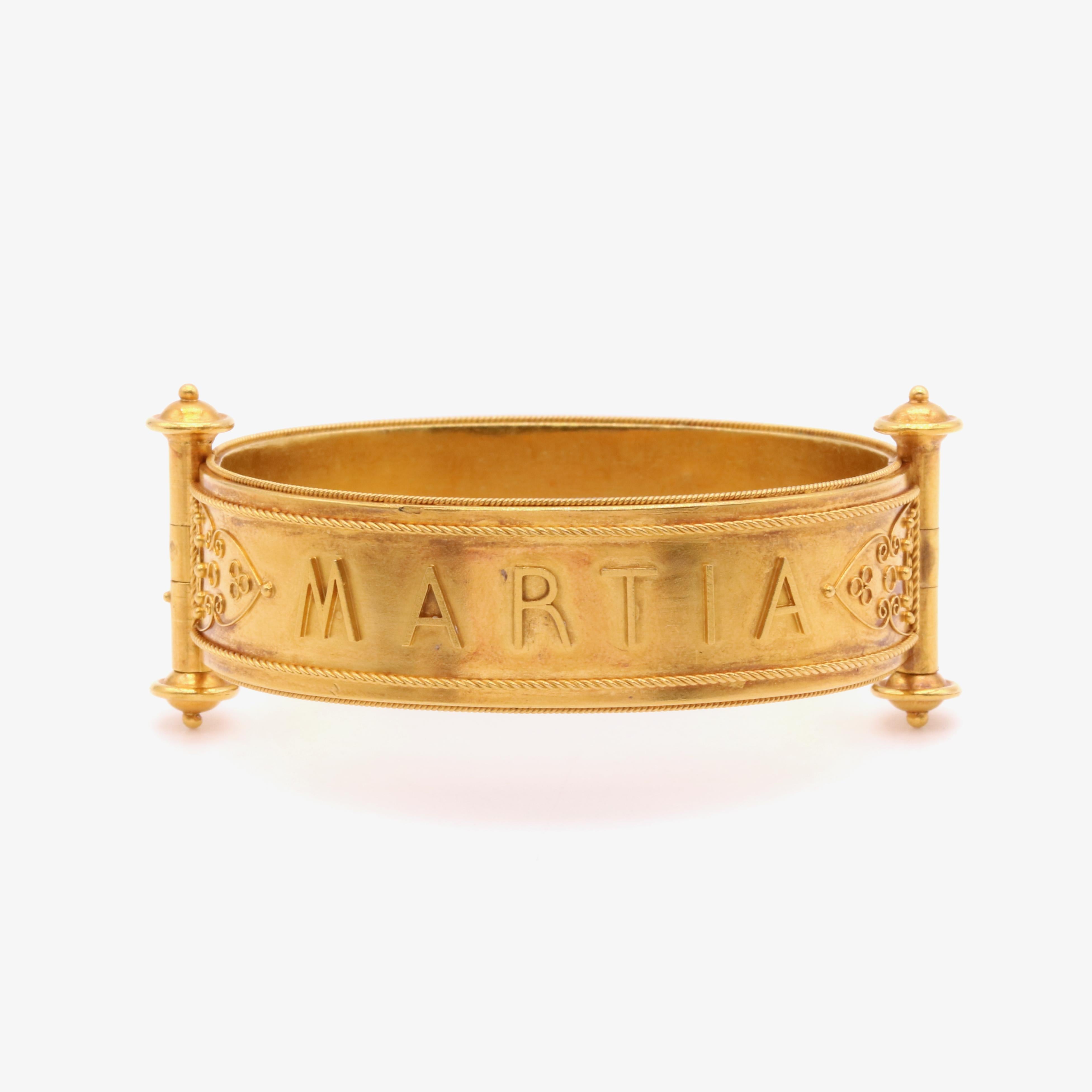 Antique Victorian 18K Yellow Gold ‘Roma’ Etruscan Revival Bangle, in Fitted Case For Sale 7