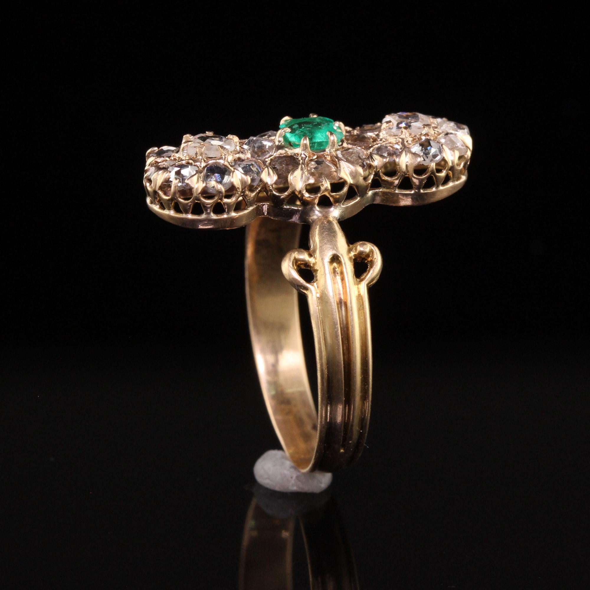 Women's Antique Victorian 18k Yellow Gold Rose Cut Diamond and Emerald Shield Ring For Sale