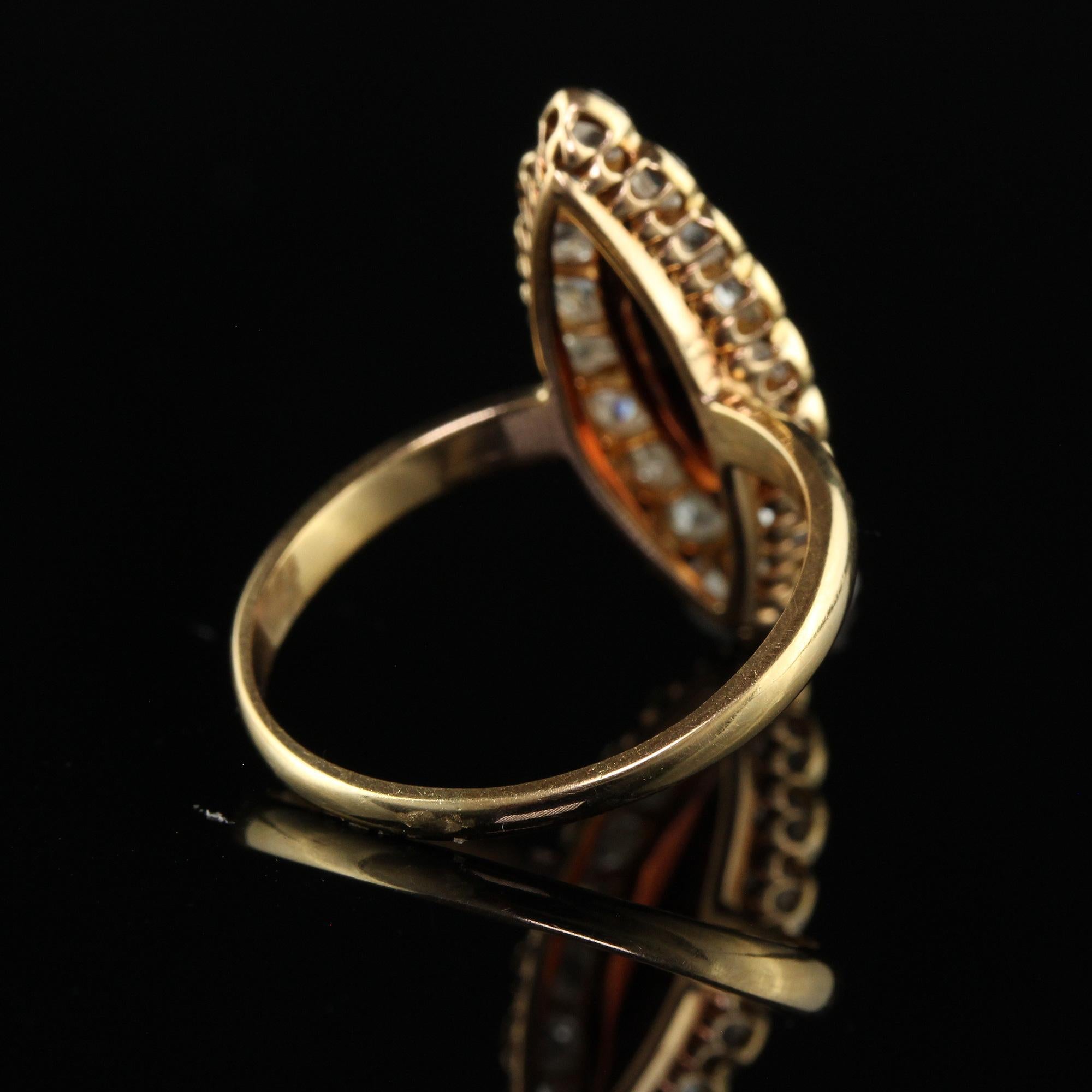 Antique Victorian 18K Yellow Gold Rose Cut Diamond and Garnet Navette Ring For Sale 2