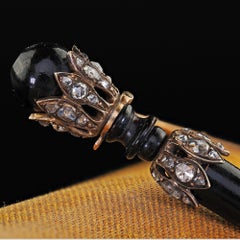 Antique Victorian 18K Yellow Gold Rose Cut Diamond and Onyx Bar Pin Brooch