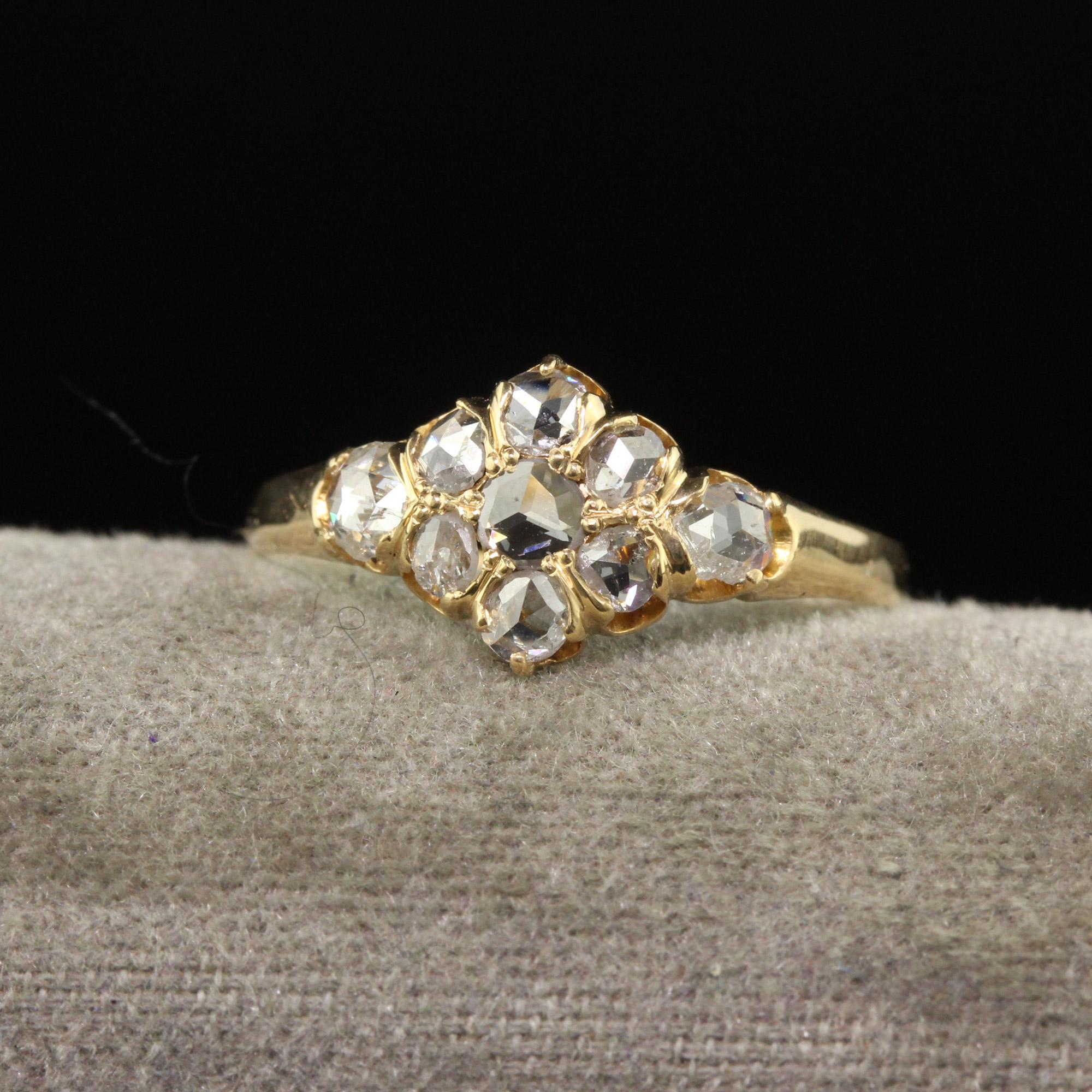 Antique Victorian 18K Yellow Gold Rose Cut Diamond Cluster Ring For ...
