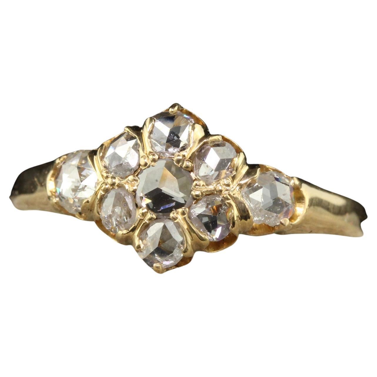 Antique Victorian 18K Yellow Gold Rose Cut Diamond Cluster Ring For ...