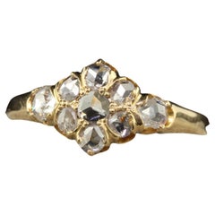 Antique Victorian 18K Yellow Gold Rose Cut Diamond Cluster Ring