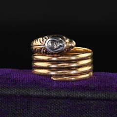 Antique Victorian 18K Yellow Gold Rose Cut Diamond Coiled Snake Ring