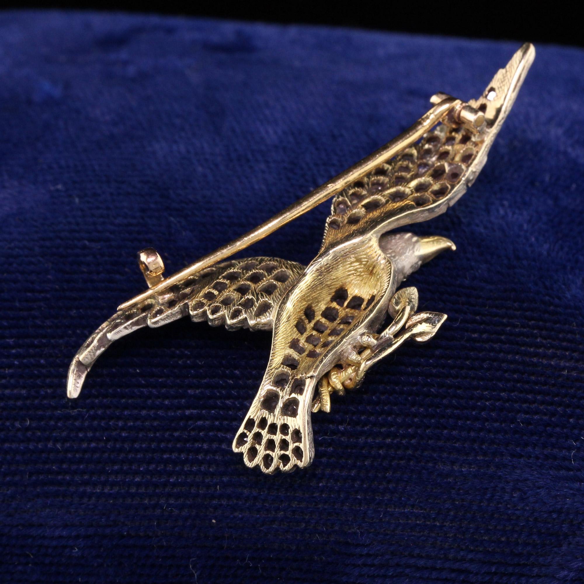 Art Deco Antique Victorian 18 Karat Yellow Gold Rose Cut Diamond Eagle Pin