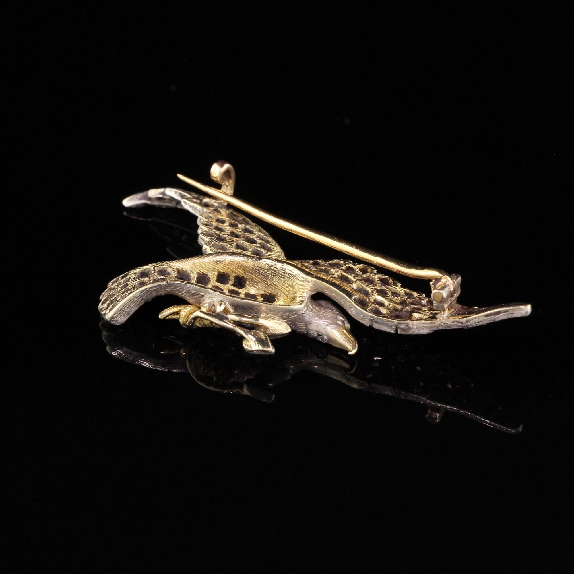 Antique Victorian 18 Karat Yellow Gold Rose Cut Diamond Eagle Pin In Good Condition In Great Neck, NY